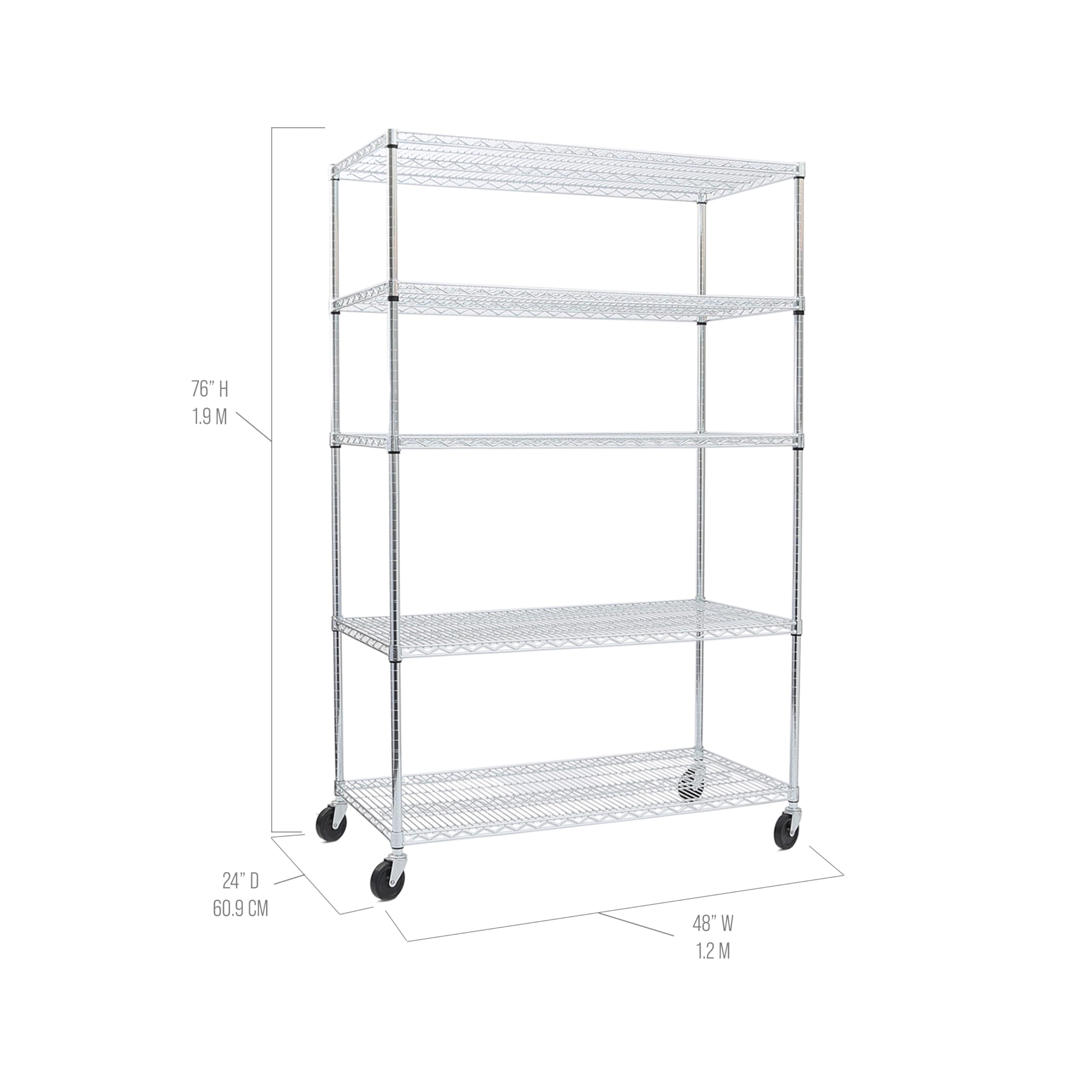 Seville Classics UltraDurable Heavy Duty NSF Solid Steel Wire Rack Storage Unit Organizer for Garage, Warehouse, Office, Restaurant, Classroom, Kitchen, 5-Tier Shelving, 48" W x 24" D