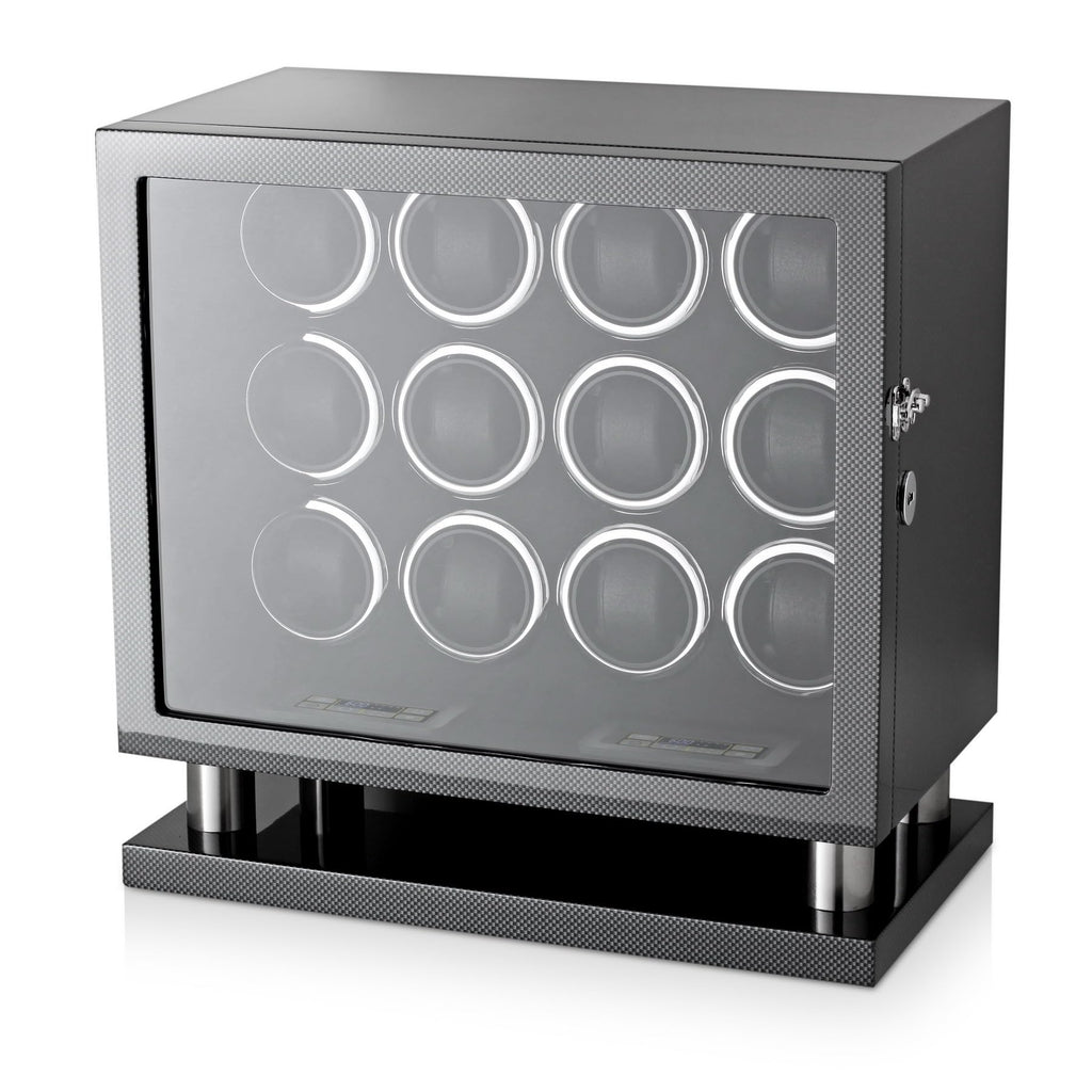 12 Watch Winder for Automatic Watches with LED Light and LCD Touchscreen Control (Burlwood + Beige)
