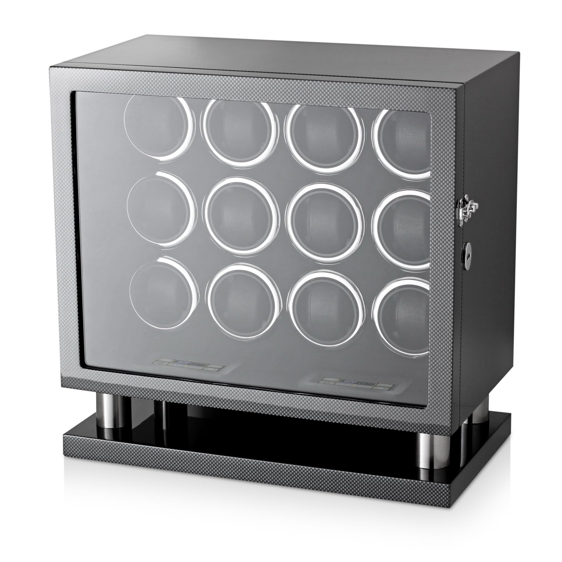 12 Watch Winder for Automatic Watches with LED Light and LCD Touchscreen Control (Burlwood + Beige)
