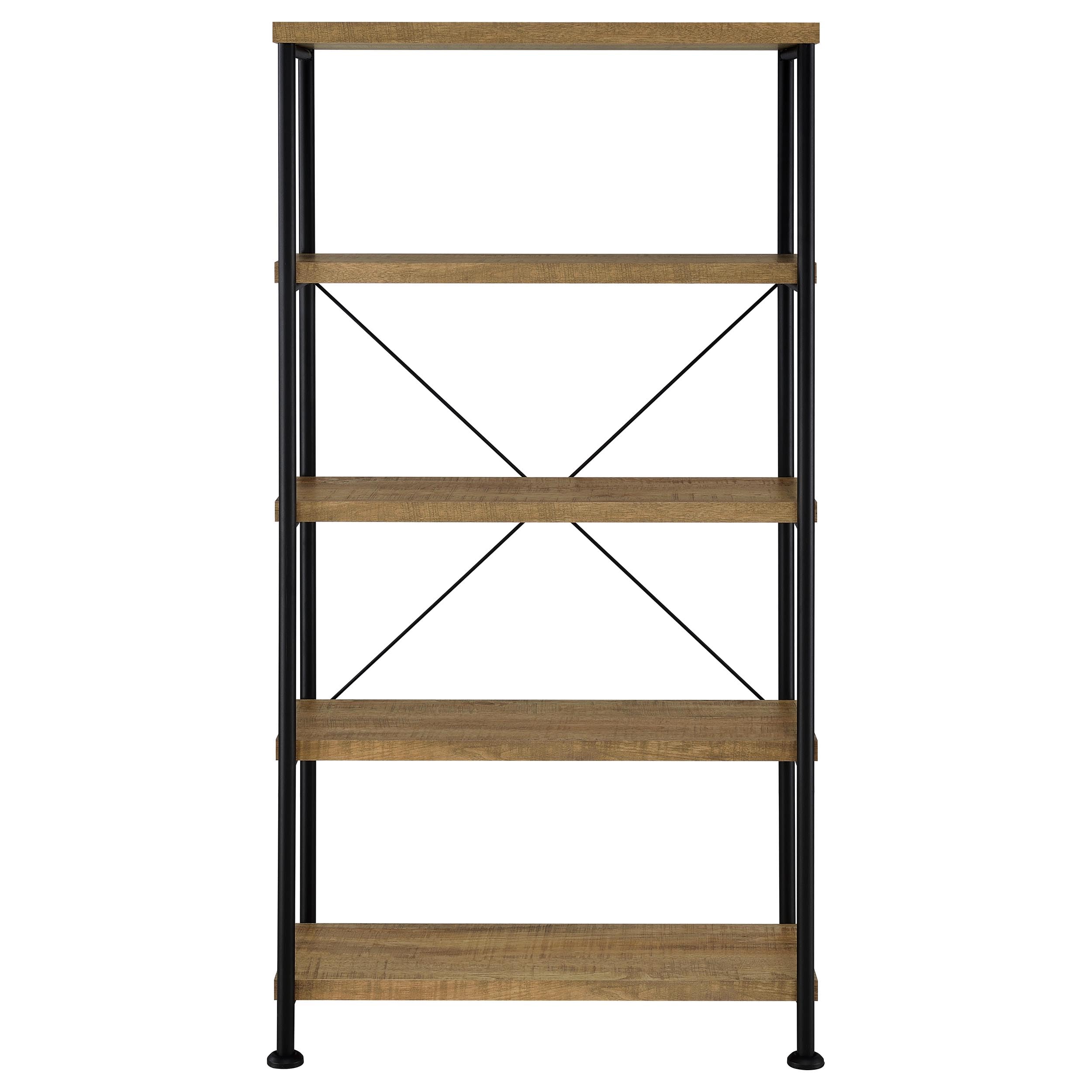 Coaster Home Furnishings - Analiese - Wood and Metal - 4-Tier Bookshelf with Open Shelves, X-Back Bracing, and Rectangular Frame - Home Office - 63-Inch - Mango - 802003