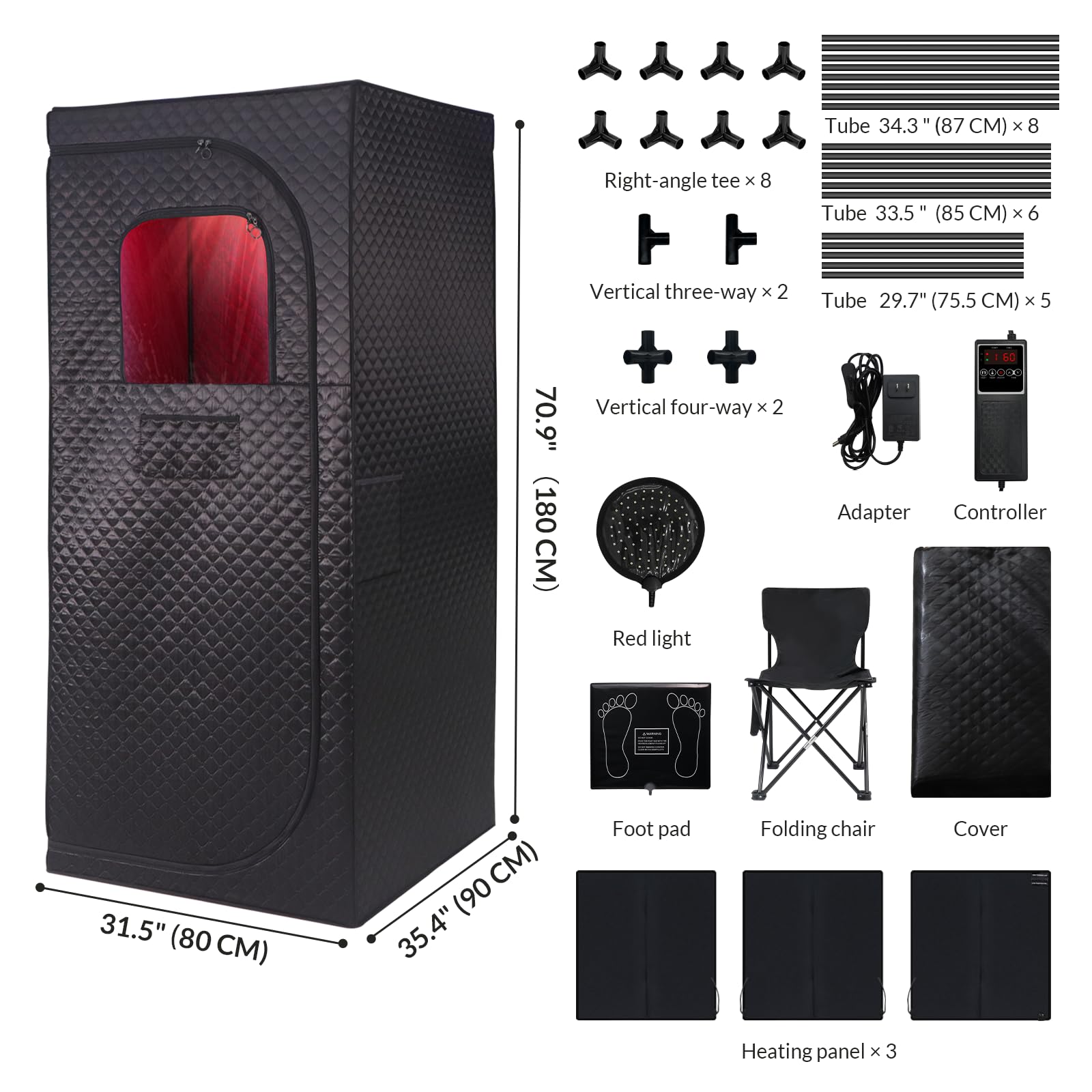 Veloqore Dry Infrared Sauna, Saunas Box with Red Light Therapy for Relaxation, Detox and Muscle Relief, 9 Levels Home Saunas with Carbon Crystal Heating, Portable Sauna for Home, Bedroom, Living Room