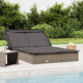 CongVVFV Grey PE Rattan Sunbed with Powder-Coated Steel Frame Double Foldable Adjustable Armrests Weather-Resistant Cushions Modern Outdoor Furniture for Patio Garden Balcony Lounging