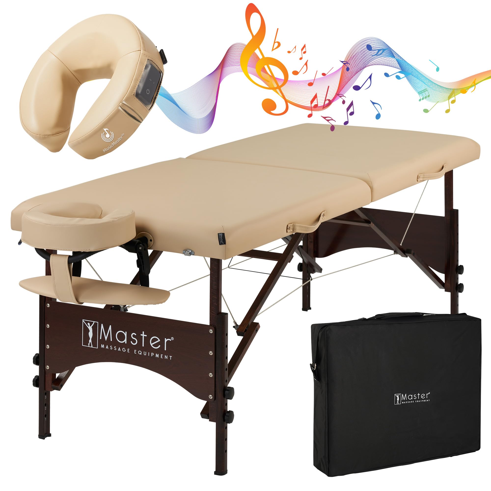 Master Massage 28" Argo Portable Massage Table with Extra Music Master Crescent Round High Fidelity Sound Face Cradle Cushionin