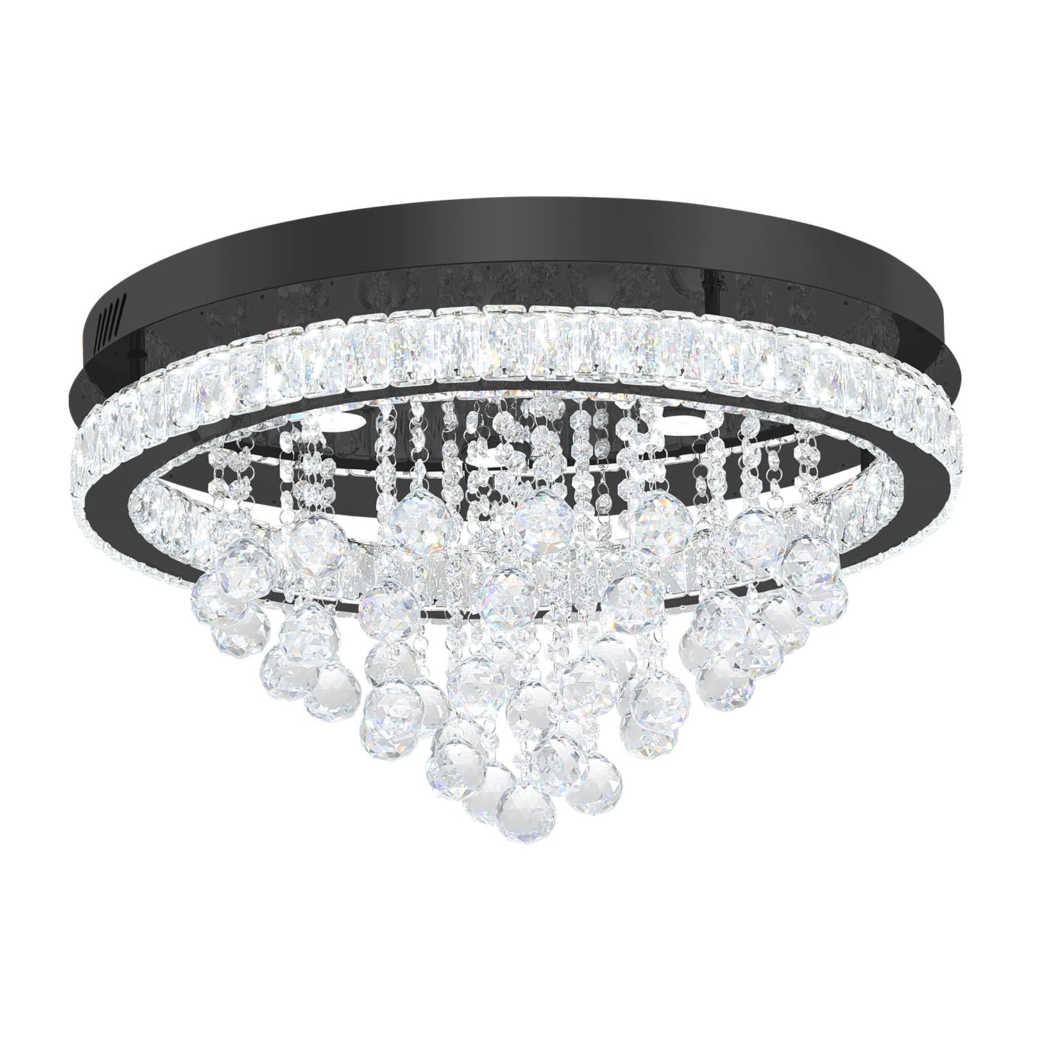 Shial Lighting Dia 24" Modern Crystal Chandeliers for Dining Room,Black Raindrop Chandelier Flush Mount Chandeliers for Living Room Bedrooms Dining Room Dimmable 2700k 4500k 6000k