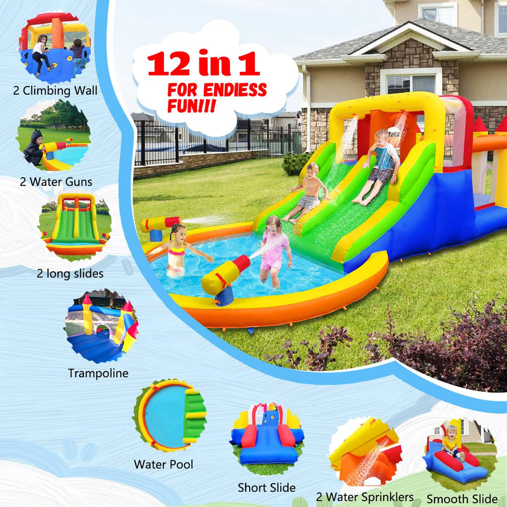 Umbalir InfIatable Bonuce House with 4 Slides & Large Splash Pool, Water Park with Ultra-Wide Climbing Wall, Jumping, Water Cannons & Surprise Water Sprayers for 3-10 yr Kids(20.6'Lx9.6'Wx6.4'H)
