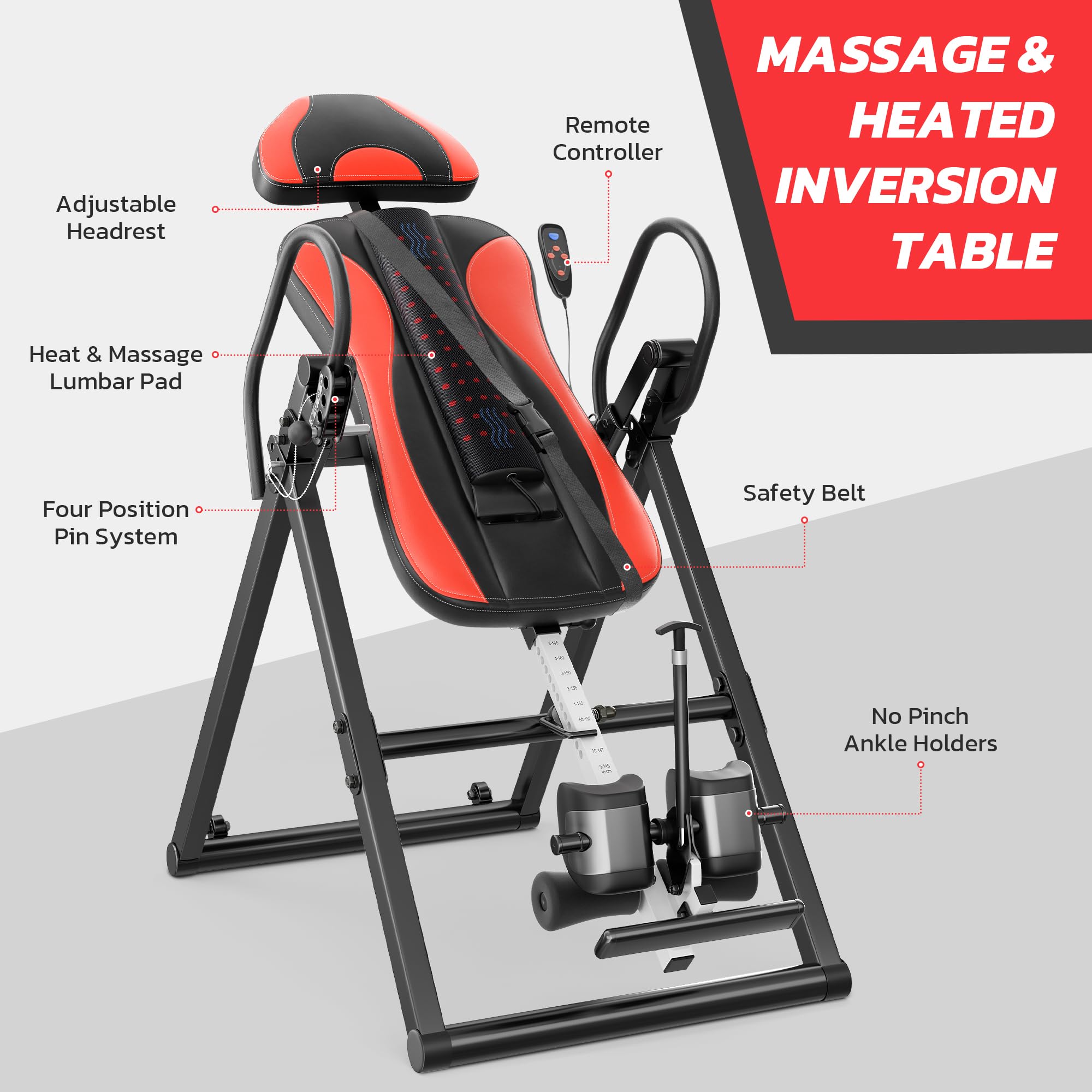 YOLEO Inversion Table Training Equipment Massage & Heat Inversion Table ITM280 Back Pain Relief Equipment w/Remote Control, Reversible Ankle Holders, Heavy Duty up to 320lbs