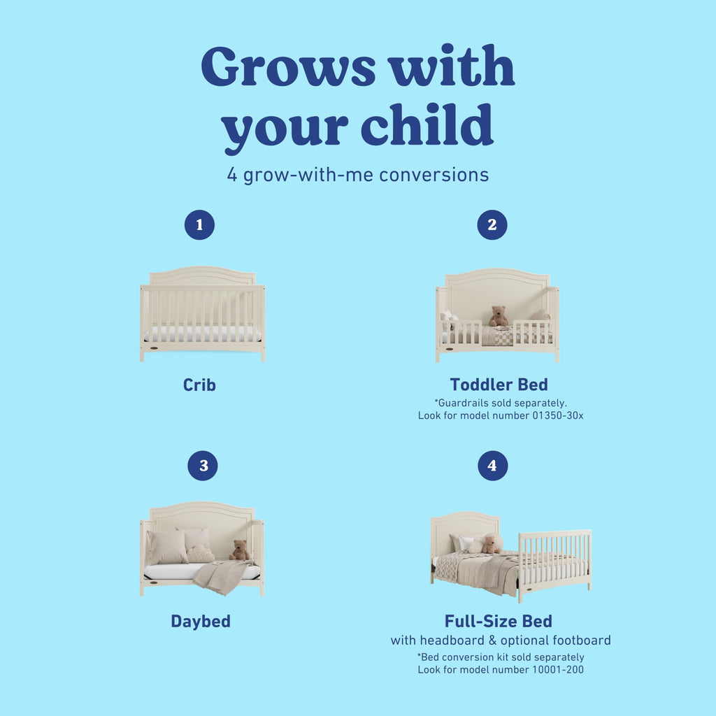 Graco Paris 4-in-1 Convertible Crib – GREENGUARD Gold Certified, Converts to Toddler Bed and Daybed, Fits Standard Full-Size Crib Mattress, Adjustable Mattress Support Base (Frosted Oat)