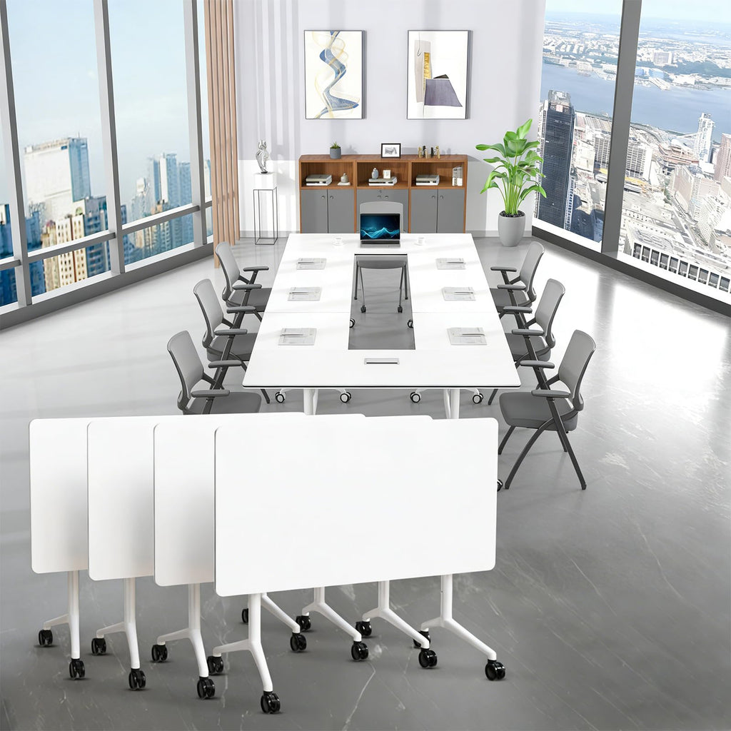 6 Pack Conference Room Tables,Mobile Folding Conference Table with Wheels,Modern Training Locking Rolling Meeting Conference Tables with Flip-Top for Office Classroom Business,6-12 Person,61IN