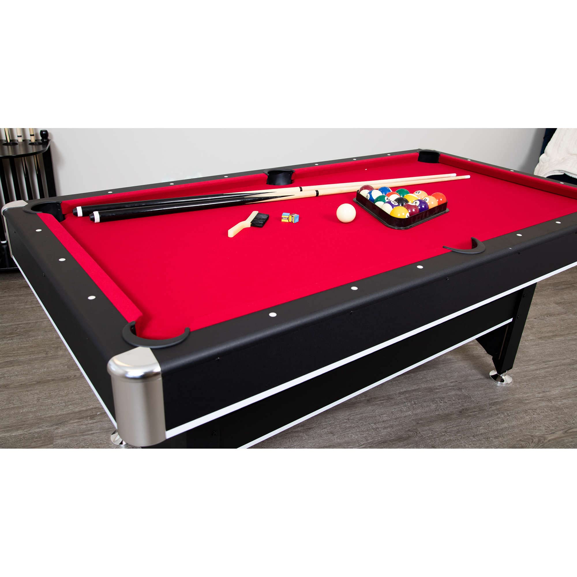 Hathaway Spartan 2-in-1 6ft Pool Table with Ping Pong Top for Game Room – With Red Felt, Engineered Wood Frame, Drop Pockets, Cues, Balls, Triangle, Chalk, Net, Paddles, Balls – Black Finish