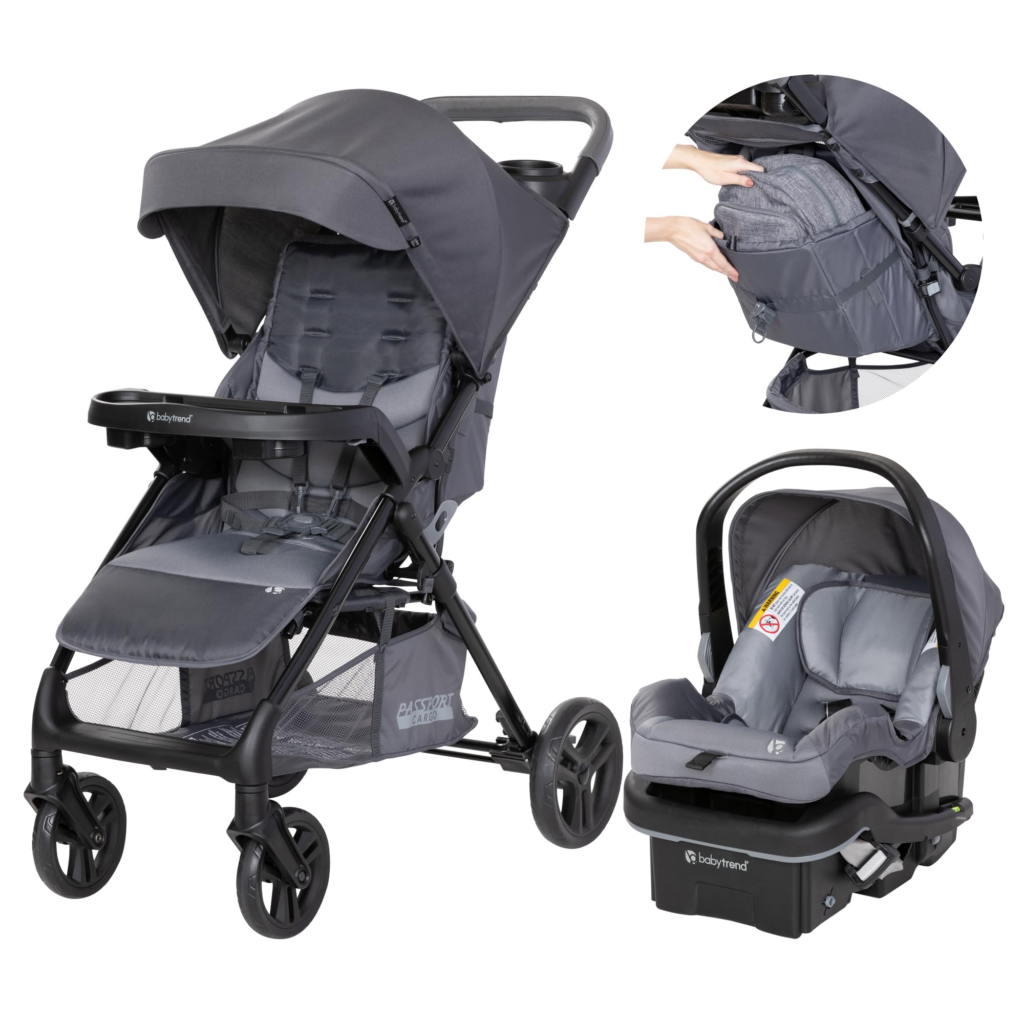 Baby Trend Passport® Cargo Stroller Travel System with EZ-Lift™ Plus Infant Car Seat, Grey Bamboo