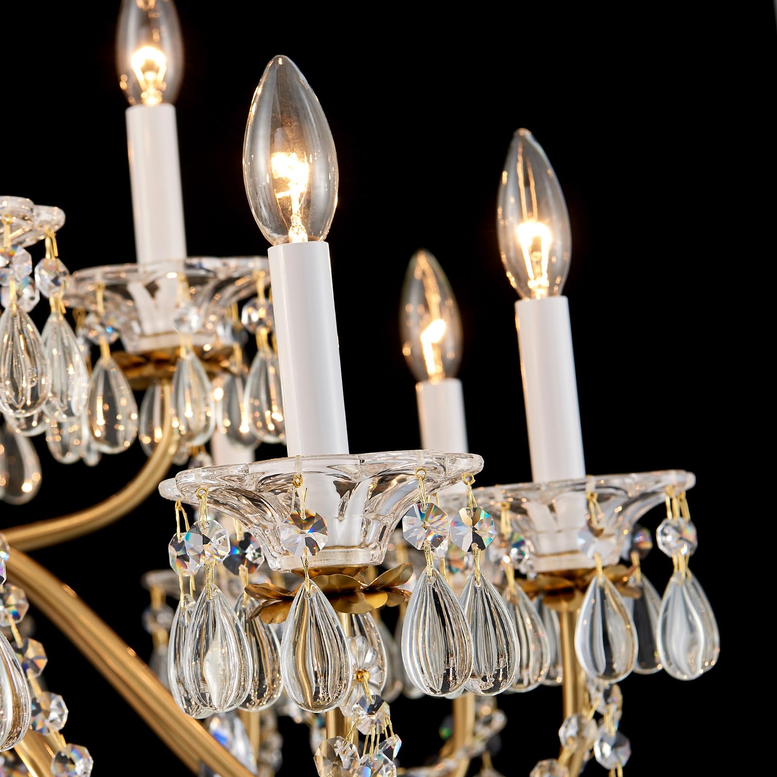SHEKAITAO Vintage 2 Layers Crystal Chandelier for High Ceilings, 18-Light Brass Chandelier, Pendant Ceiling Light Fixture for Living Room Hallway Lobby Foyer Entrance Hotel Banquet Hall, Dia 37"