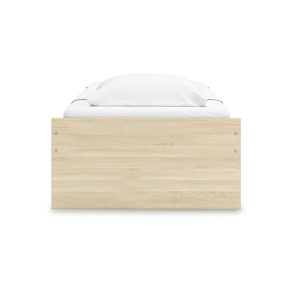 Signature Design by Ashley Onita Scandinavian 2-Drawer Twin Platform Bed with 1 Side Storage, Foundation or Box Spring Not Needed, Light Brown