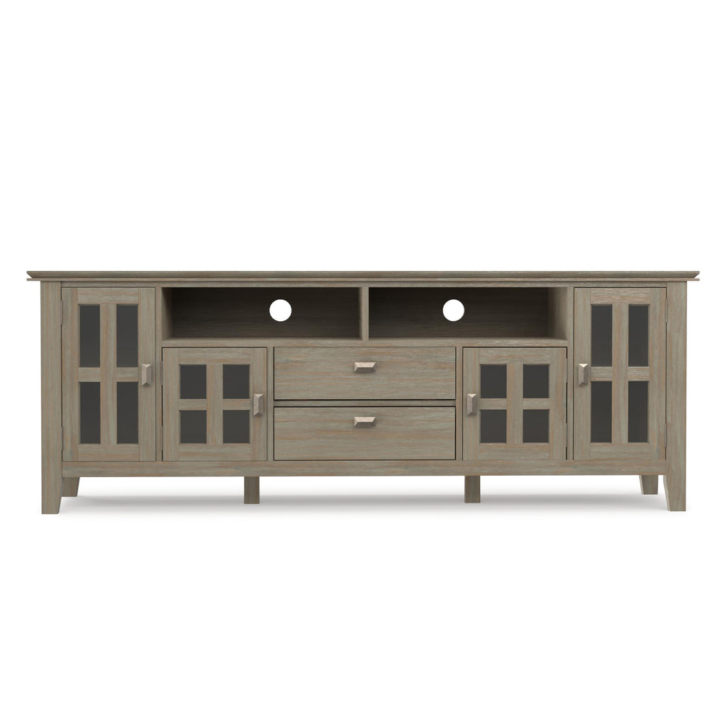 SIMPLIHOME Artisan TV Stand - 72 inch Wide Solid Wood Media Console in Distressed Grey, Contemporary Entertainment Center for Living Room for TVs up to 80 Inches with Drawers and Cable Management