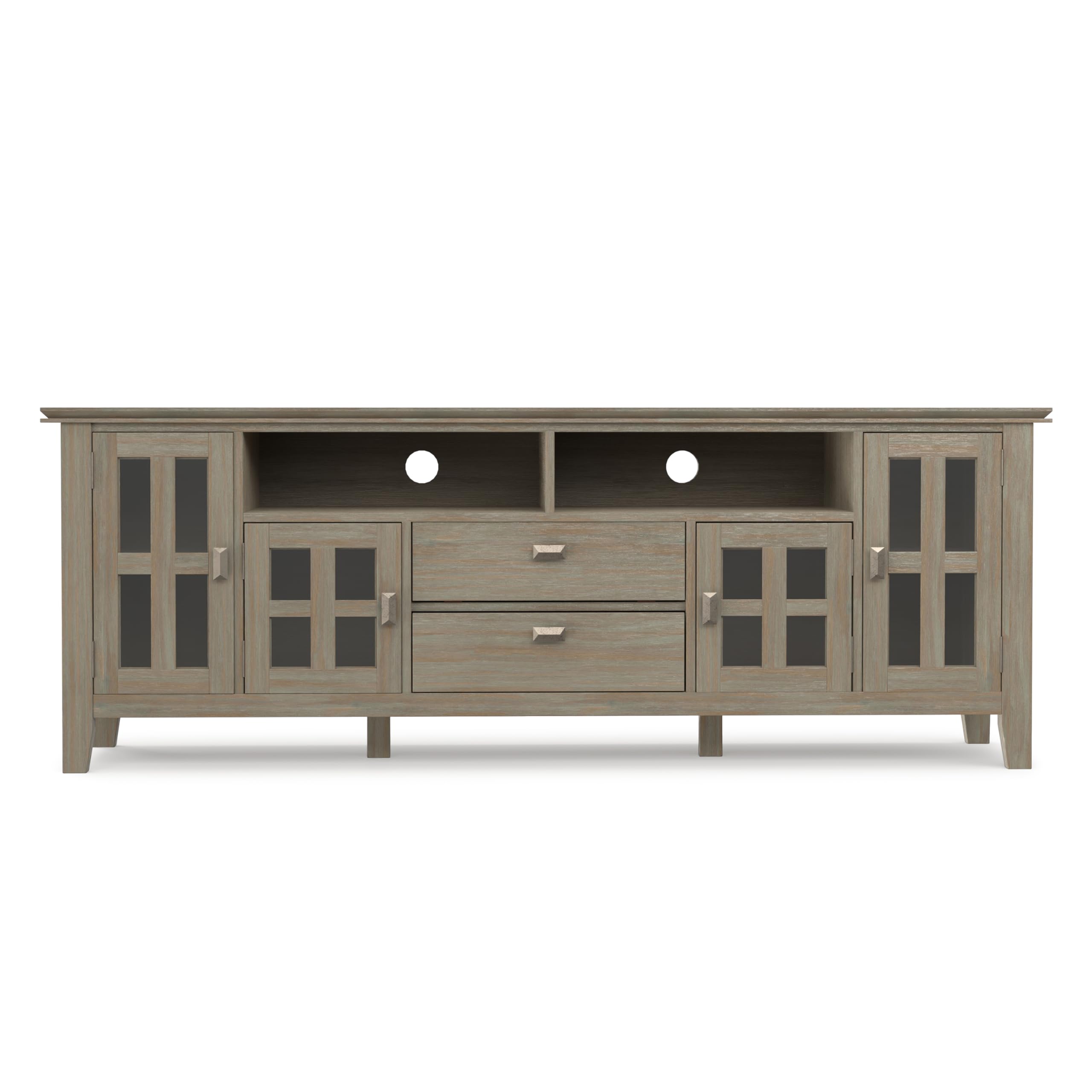 SIMPLIHOME Artisan TV Stand - 72 inch Wide Solid Wood Media Console in Distressed Grey, Contemporary Entertainment Center for Living Room for TVs up to 80 Inches with Drawers and Cable Management