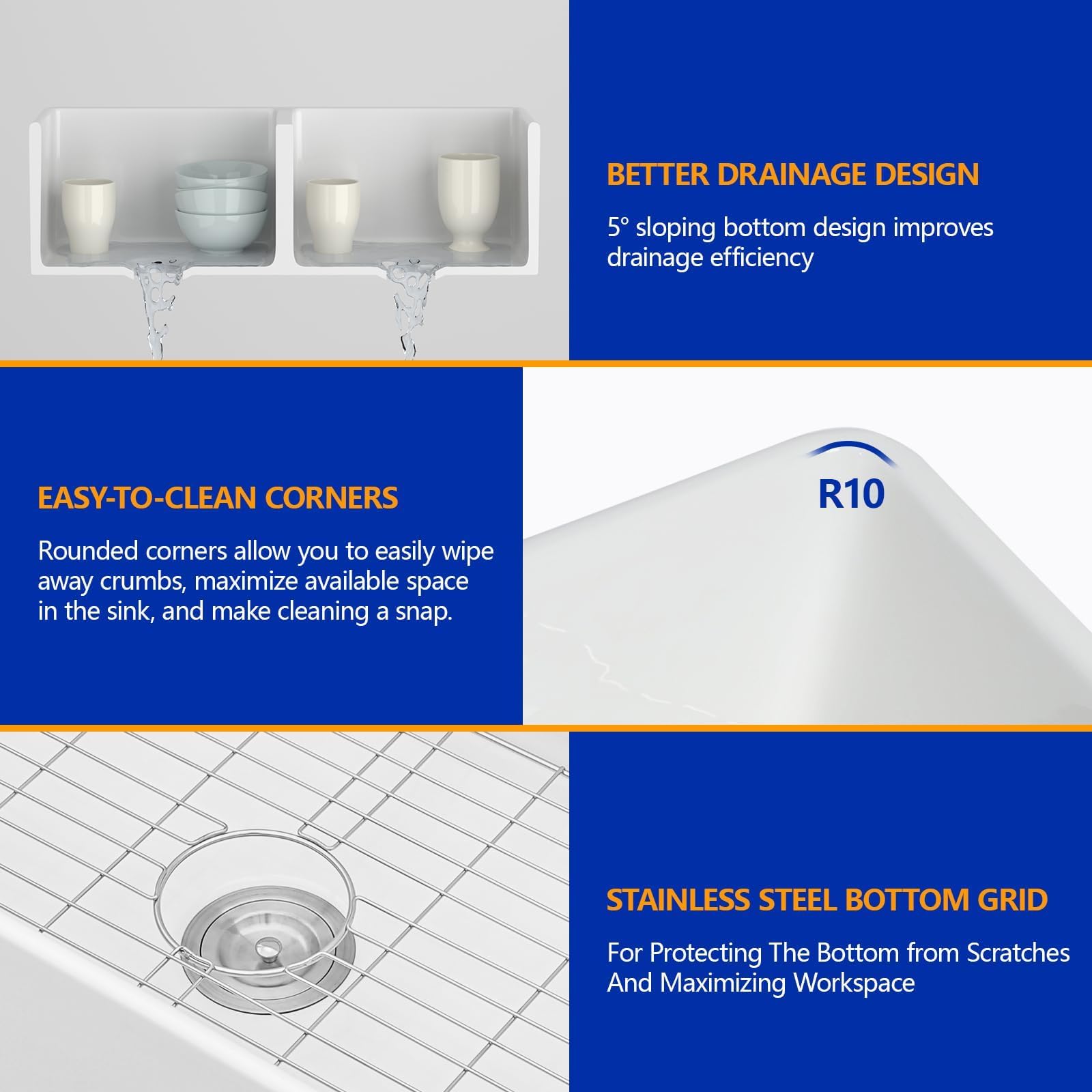 Dcolora 33 In. White Fireclay Farmhouse Sink Reversible Apron Front Design, 50/50 Double Bowl Ceramic Porcelain Kitchen Sink, 33"W×18"D×10"H #DC-A8871