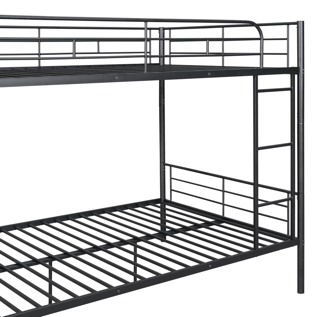 Merax Full Over Full Bunk Bed with Ladder and Guardrails, Black Modern Heavy Metal Bunk Bed Frame for Boys Girls Teens