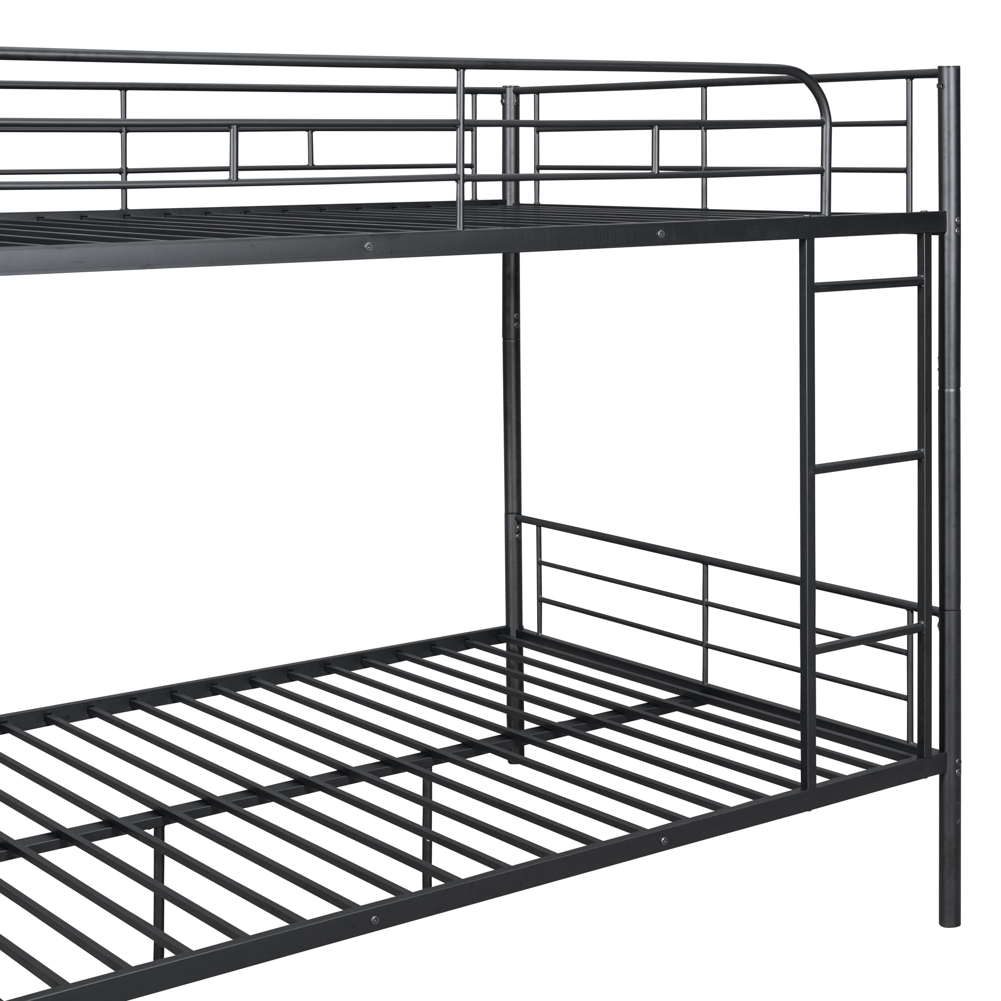 Merax Full Over Full Bunk Bed with Ladder and Guardrails, Black Modern Heavy Metal Bunk Bed Frame for Boys Girls Teens