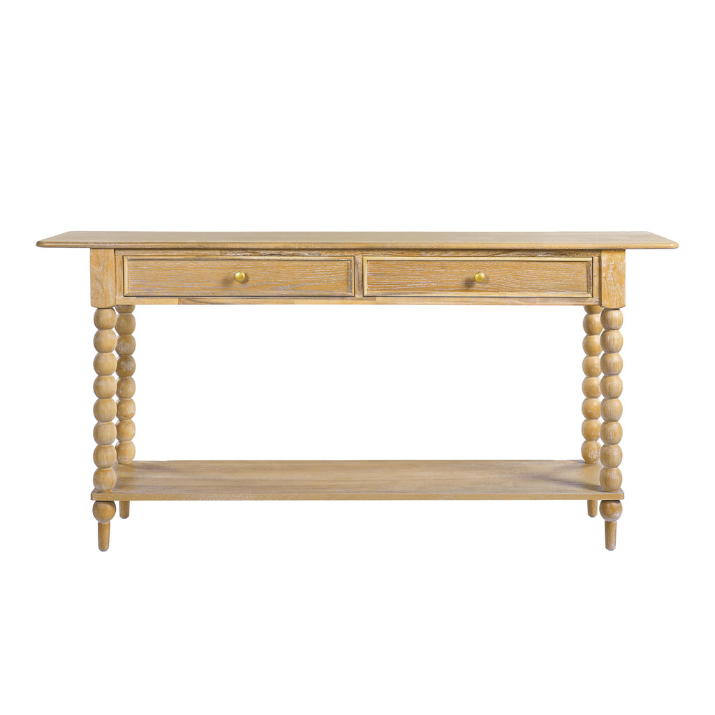 Christopher Knight Home Zeka Narrow Console Table with Storage, Wood Entryway Table with 2 Drawers and 1 Bottom Shelf, Retro Display Table with Unique Spherical Legs for Hallway, Living Room, Natural