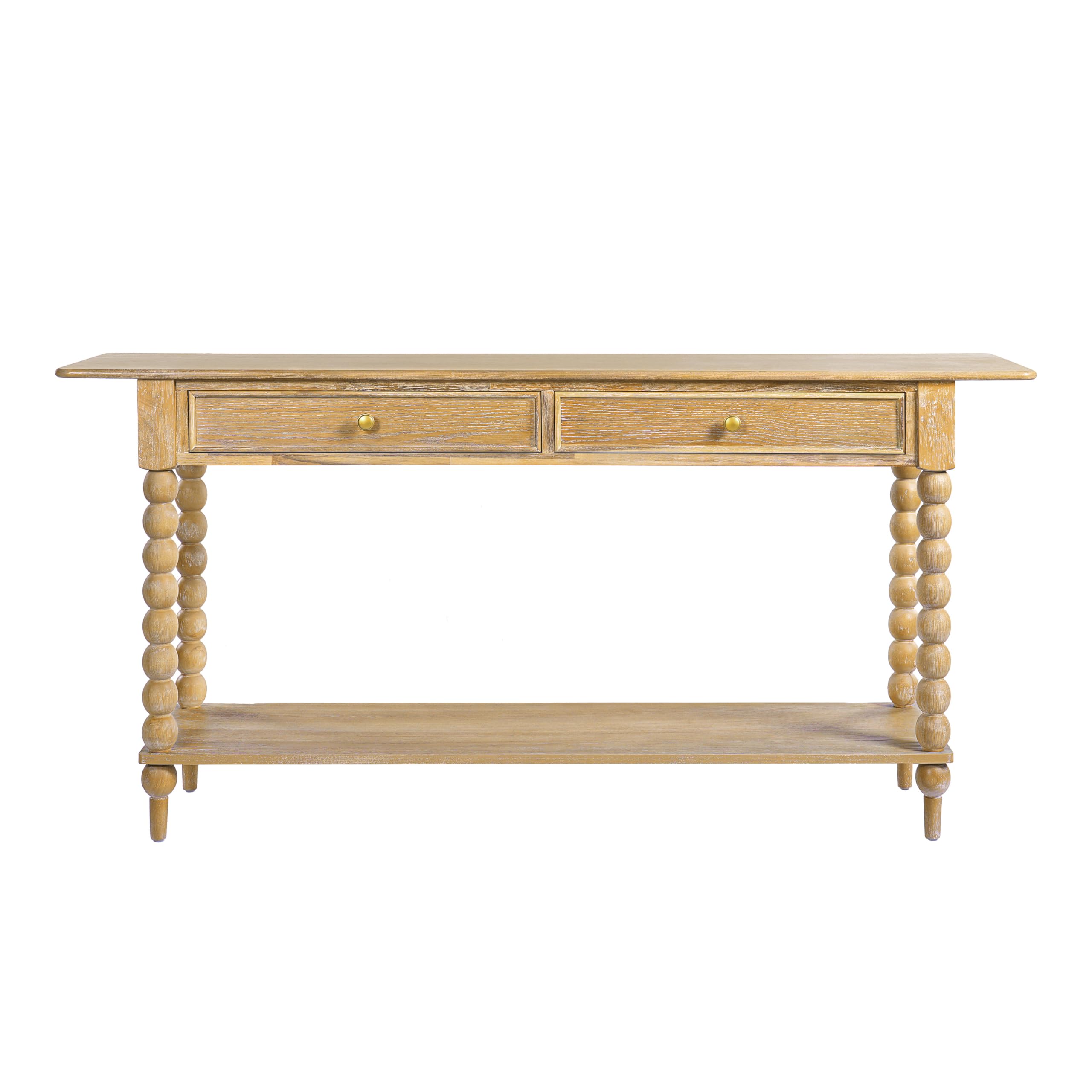 Christopher Knight Home Zeka Narrow Console Table with Storage, Wood Entryway Table with 2 Drawers and 1 Bottom Shelf, Retro Display Table with Unique Spherical Legs for Hallway, Living Room, Natural