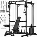 JEEKEE Power Cage with Cable Crossover System, 2200LB Heavy Duty Power Rack with Dual Pulley, 180LB Weight Stack, LAT Pulldown, 20+ Attachments for Home Gym,Black