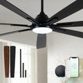 ECOiTEL 84 Inch Smart Ceiling Fan with Alexa APP,Large Black Ceiling Fan with Light,6 Speed,3CCT,Dual Finish 7 Blades,Quiet DC Motor Outdoor Fan for Patio,Big Living Room