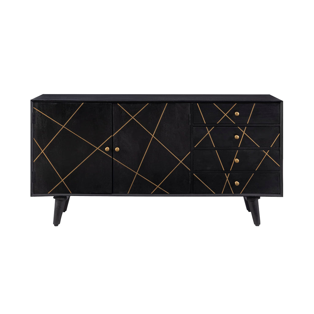 Powell Tate Mango Wood Console with Modern Gold Accents