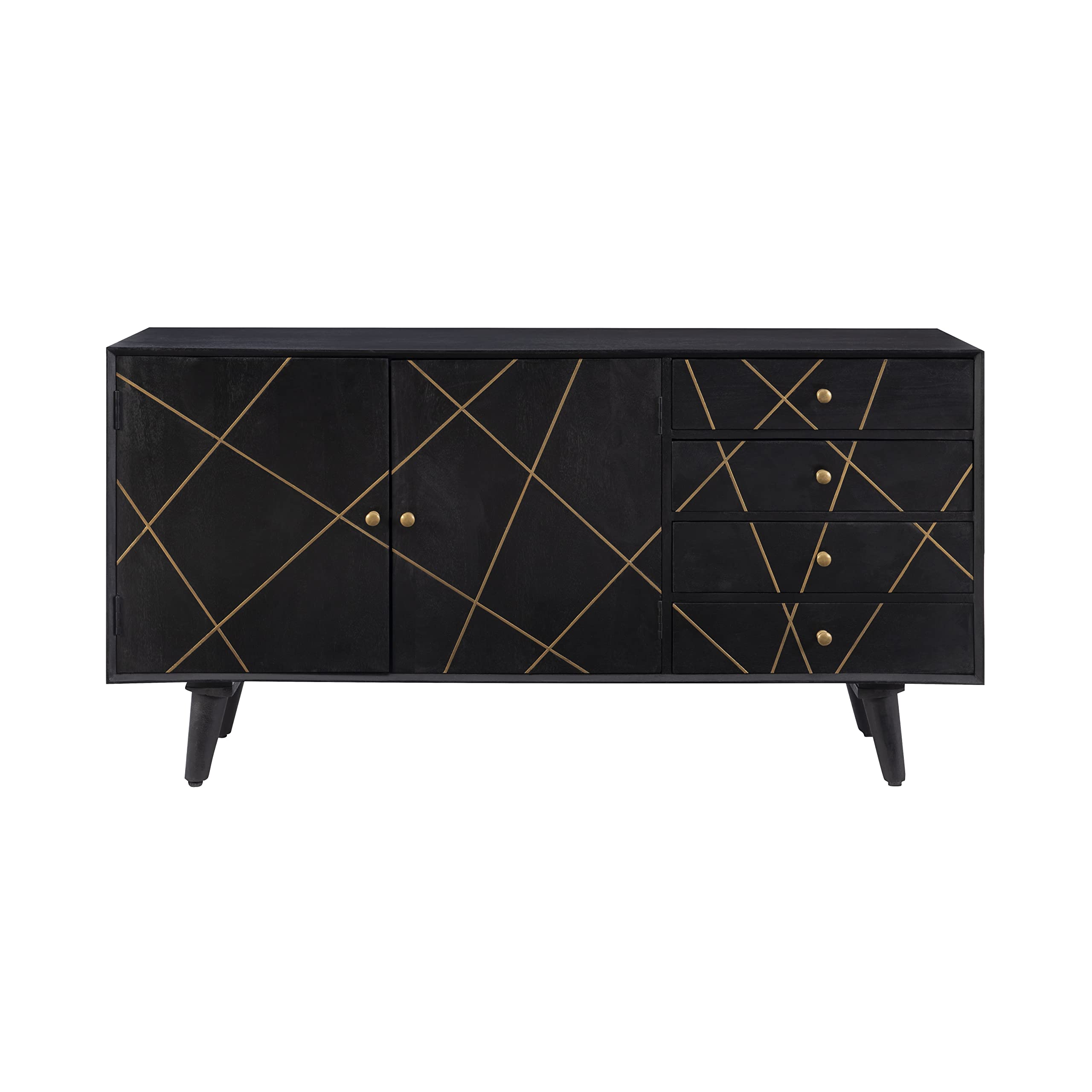 Powell Tate Mango Wood Console with Modern Gold Accents