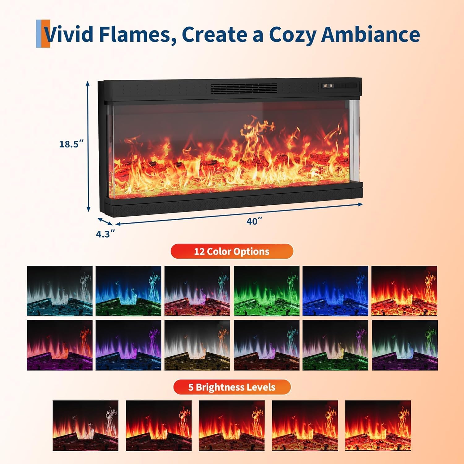 Fireplace TV Stand with 3-Sided Glass, Adjustable LED Flame, 12 Flame and Log Colors, Glass Doors and Storage Shelves, Modern Farmhouse Electric Fireplace Entertainment Center for TVs Up to 85"