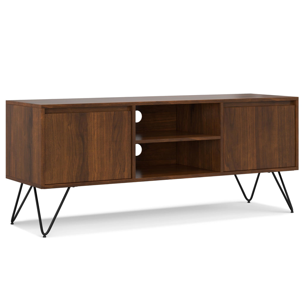 SIMPLIHOME Hunter 60 inch Wide Industrial TV Media Stand in WALNUT WOOD For TVs up to 65 inches for the Living Room and Entertainment Center