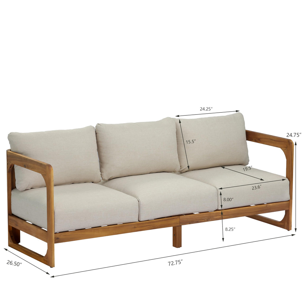 Christopher Knight Home Daria Acacia Wood Outdoor 3 Seater Sofa Set with Cushion, Solid Wood Patio Sofa with Removable Cushion, Comfy Lounge Sofa for Patio Furniture Set, Teak+Beige