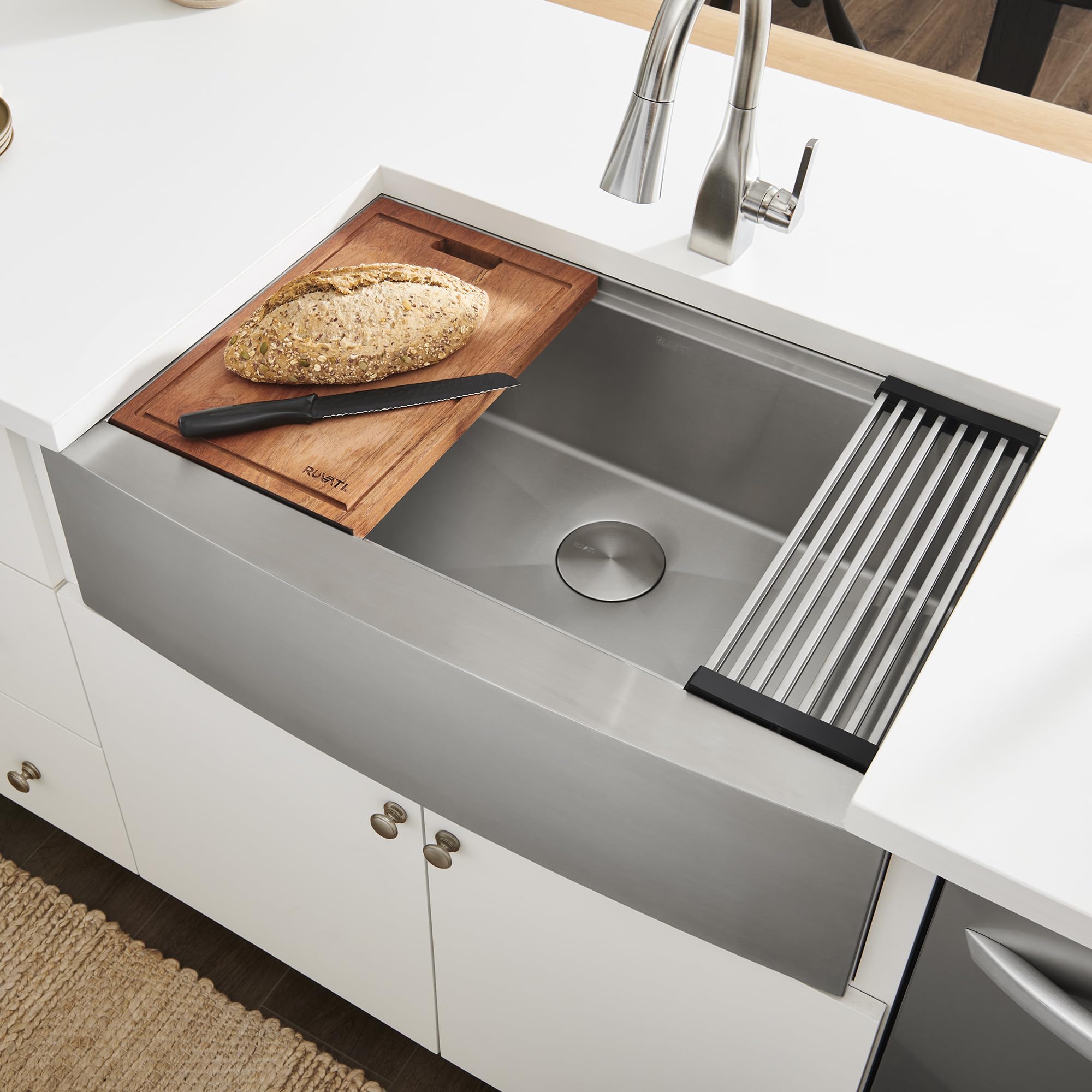 Ruvati 27-inch Apron-front Workstation Farmhouse Kitchen Sink 16 Gauge Stainless Steel Single Bowl - RVH9050