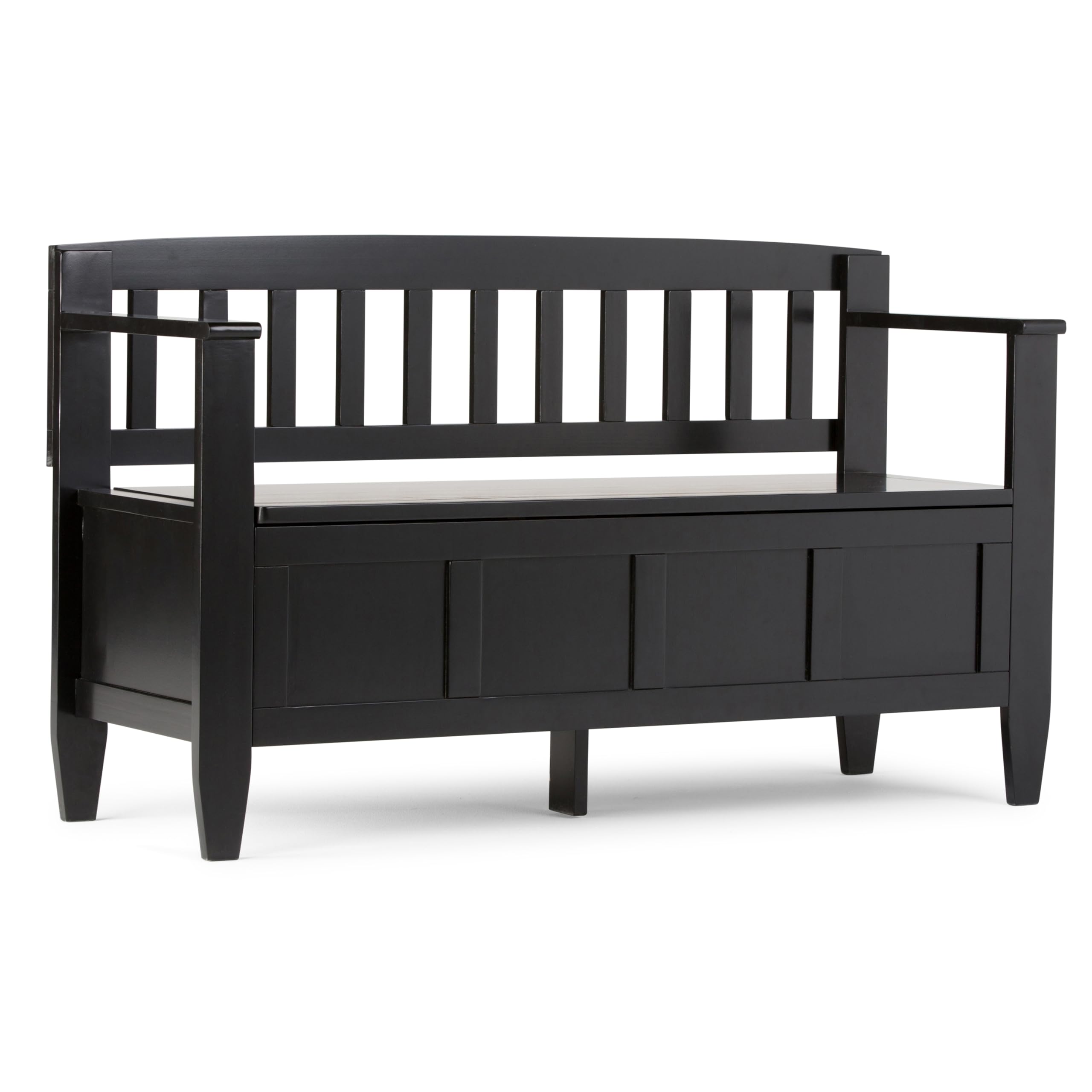 SIMPLIHOME Brooklyn Entryway Storage Bench - 48 inch Wide Solid Wood Hallway Bench in Black, Contemporary Mudroom Bench for Entry or Foyer with Lift-Up Lid and Spacious Hidden Storage