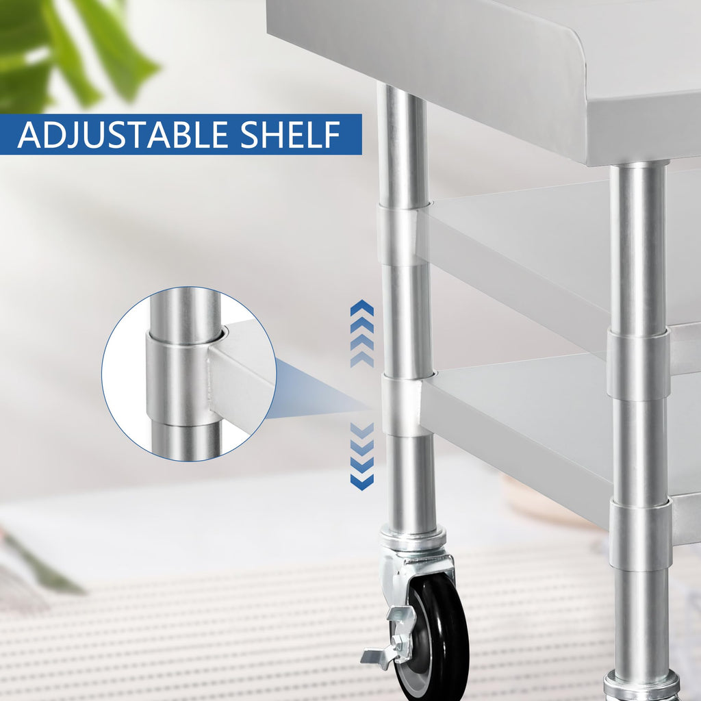 HARDURA Stainless Steel Equipment Stand Metal Prep Table with Casters 30"X 48" NSF 430 for Commercial Food Prep