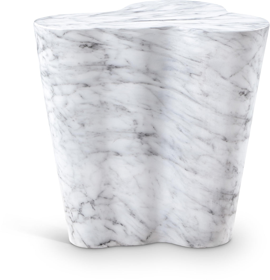 Meridian Furniture 99033White-ET Monza Collection Art Deco Marble Finish Indoor/Outdoor Concrete End Table, 21" W x 18.5" D x 22" H, White