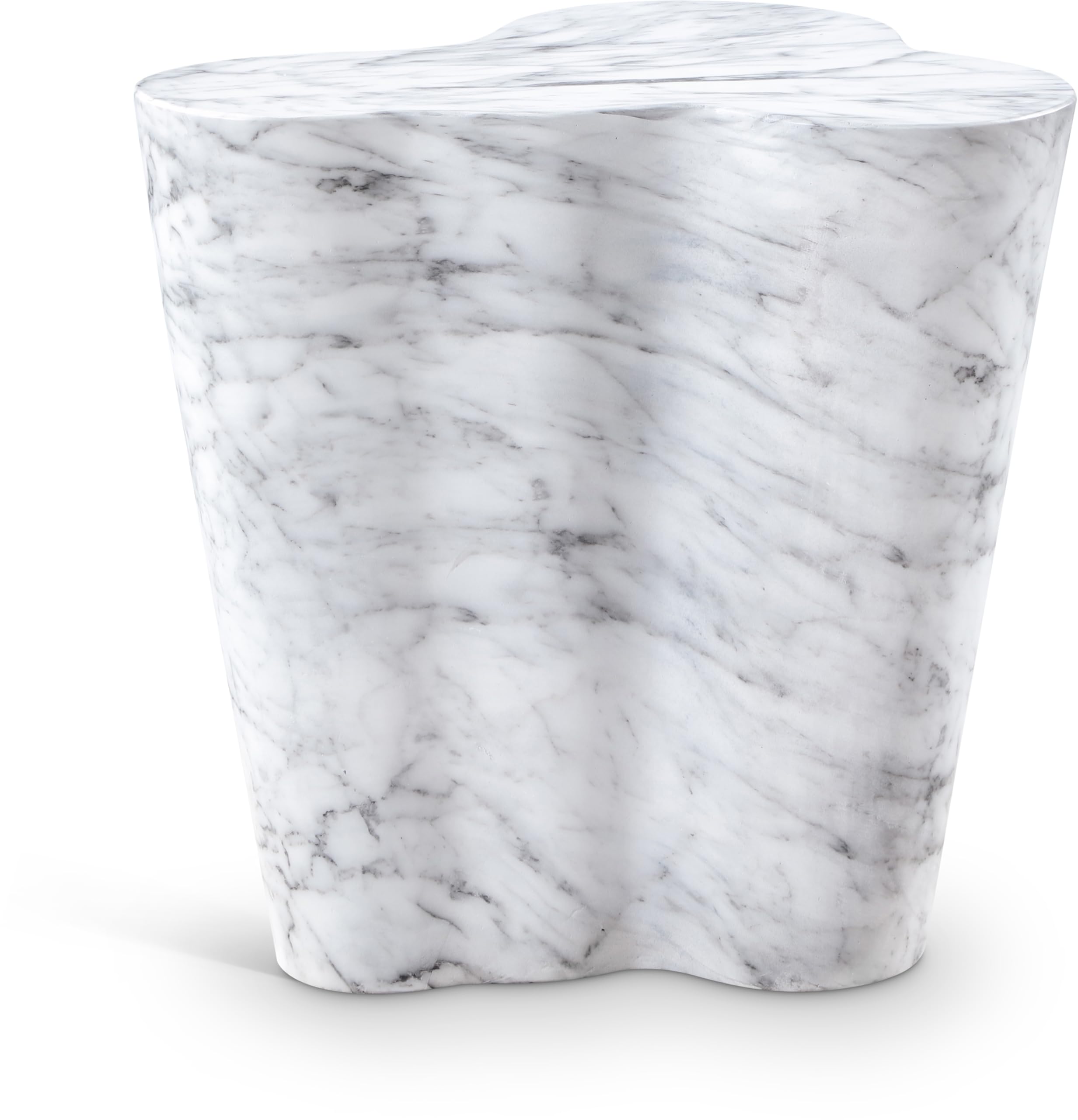 Meridian Furniture 99033White-ET Monza Collection Art Deco Marble Finish Indoor/Outdoor Concrete End Table, 21" W x 18.5" D x 22" H, White