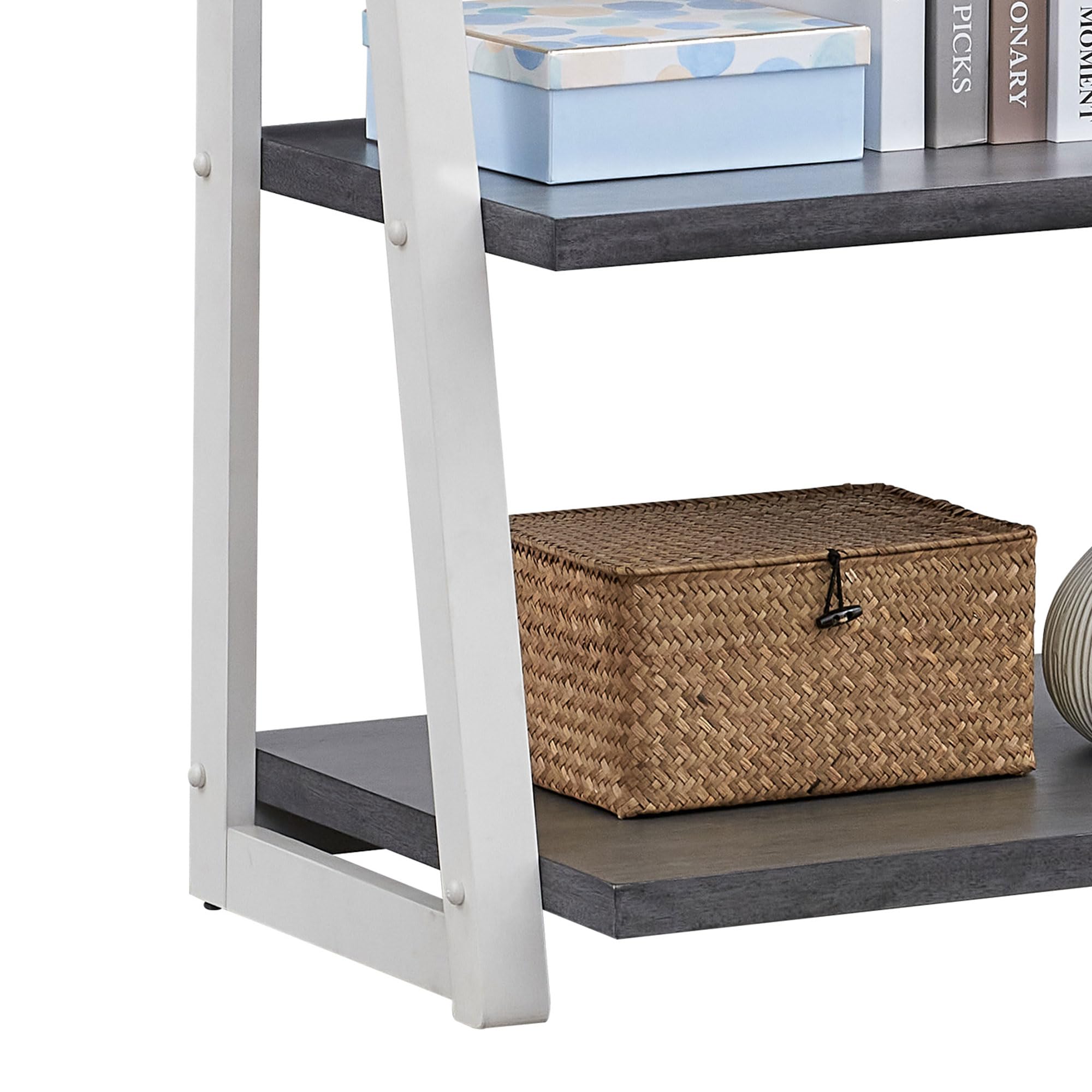 agnixnaf Gray Bookshelf with 4 Shelves, White Legs, Clean Lines, Ladder Bookcase, Industrial, for Office, Bedroom, Living Room, Study Room