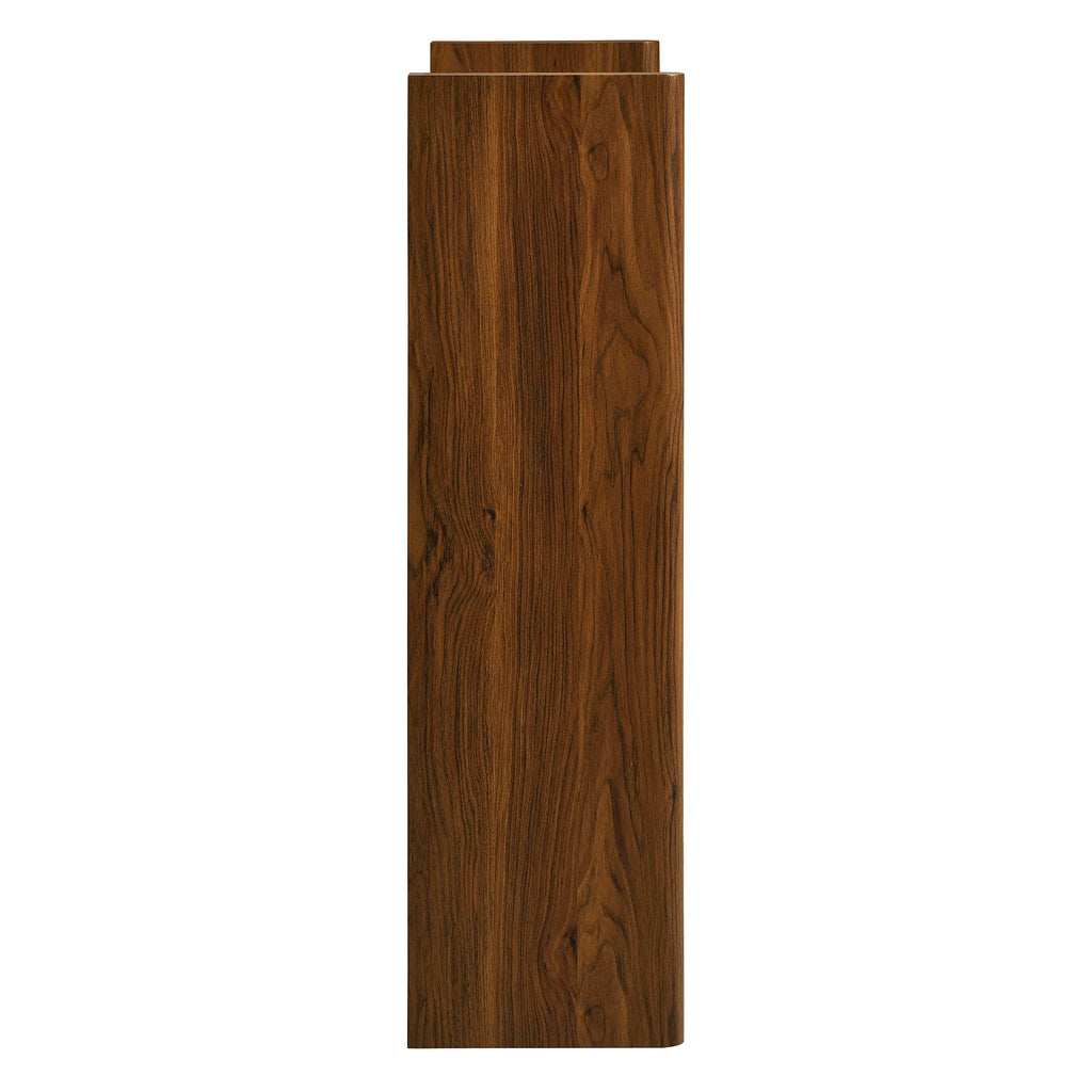 Modway Emric 35 Inch Wave Shoe Storage Cabinet in Walnut – Modern Slatted Front Shoe Rack Cabinet with 2 Flip Drawers for Entryway, Hallway, or Bedroom