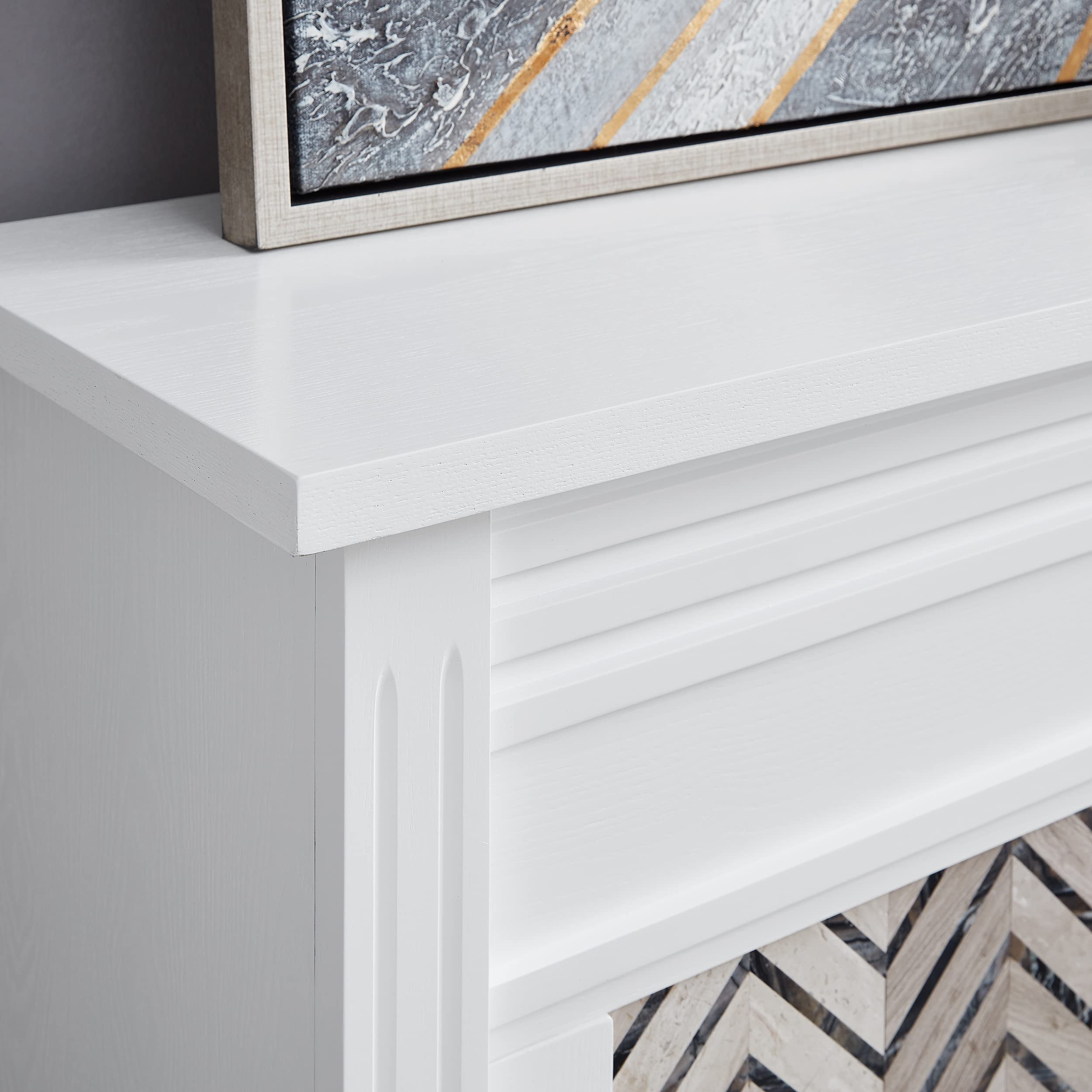 SEI Furniture - Hebbington Tiled Fireplace - Transitional Design, White Marble Top - Ideal for Living Room, Family Room (FC1080759)