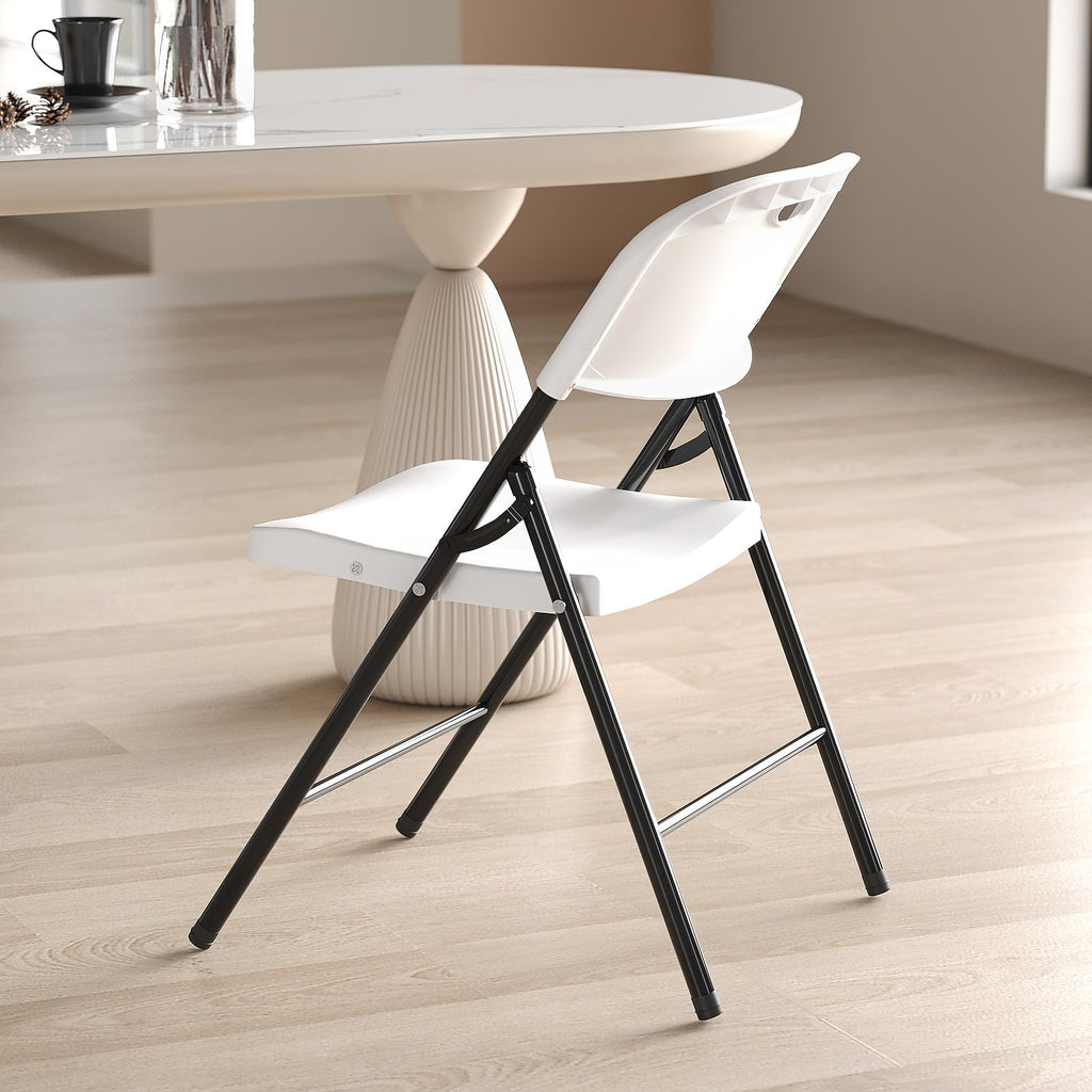 Nazhura 650 Weight Limit Heavy Duty Plastic Folding Chair with Reinfoced Steel Frame for Indoor and Outdoor, Wedding, Party, Restaurant, Meeting Room, Patio and Garden (White, 16 Pack)