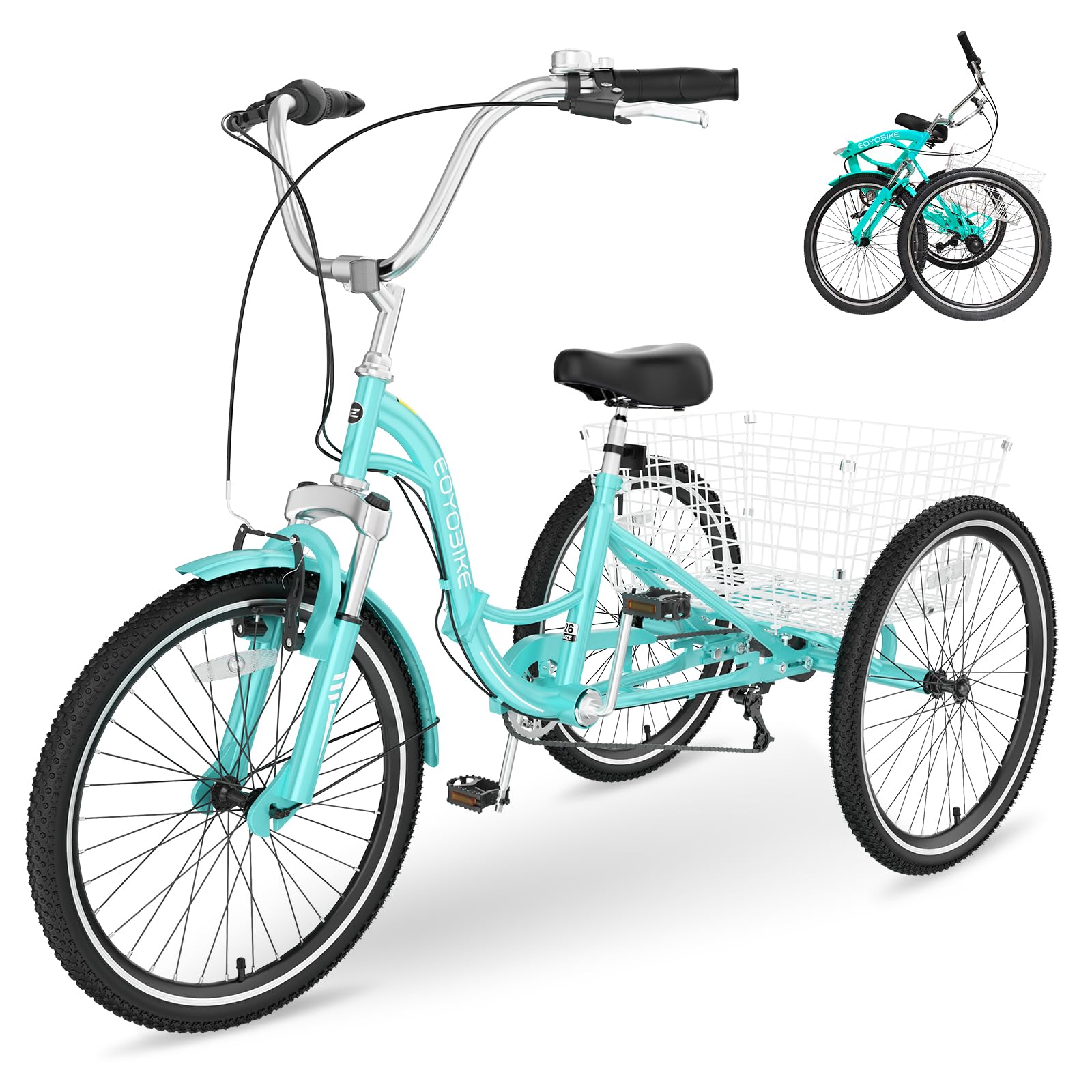 H&ZT Adult Tricycle, 3 Wheeled Bike, Trike Cruiser Bike, with 7-Speed Gear, Parking Brake Handle, Low Step, Large Rear Basket, Elderly Friendly, for Men, Women, and Teens