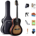 Rosen V1 Hybrid Acoustic Guitar for Beginners Adults Patented Body with Solid Spruce Top & Soft Touch Strings Thin Neck & Open Pore Matte 38 Inch,Black