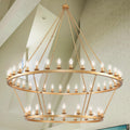 JKLX 60 Inch Gold Extra Large Wagon Wheel Chandelier, 2 Tier 54-Lights Farmhouse Industrial Round High Ceiling Pendant Light Adjustable Chain, for Dining Room, Living Room