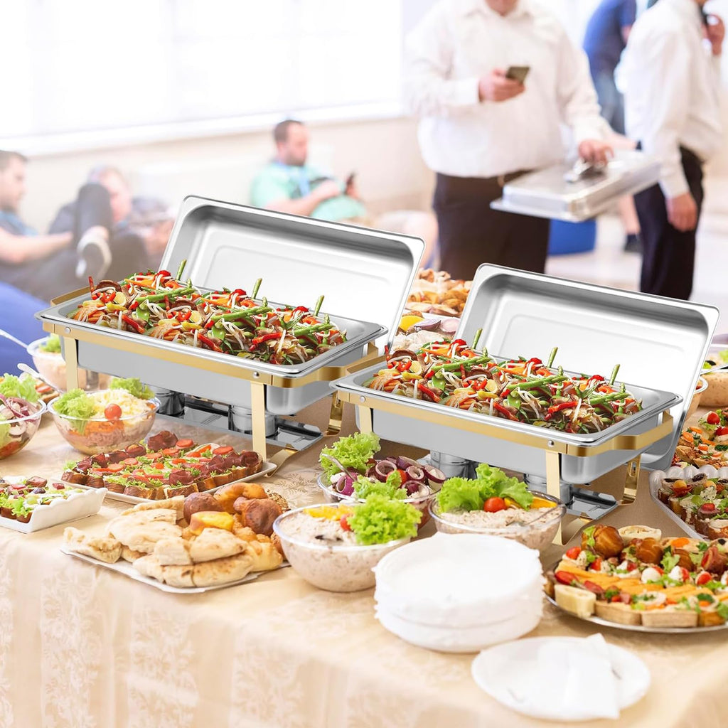 ZephPerton 4 Pack 8QT Chafing Dish Buffet Server, Rectangular Chafing Dish Buffet Set, Stainless Steel Food with Reinforced Frame & Cool-Touch Handle for Party Christmas Family Catering Events