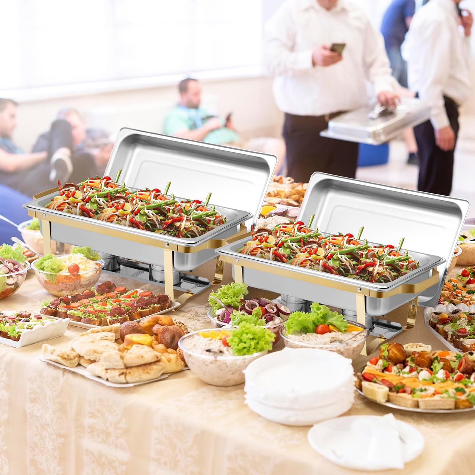 ZephPerton 4 Pack 8QT Chafing Dish Buffet Server, Rectangular Chafing Dish Buffet Set, Stainless Steel Food with Reinforced Frame & Cool-Touch Handle for Party Christmas Family Catering Events