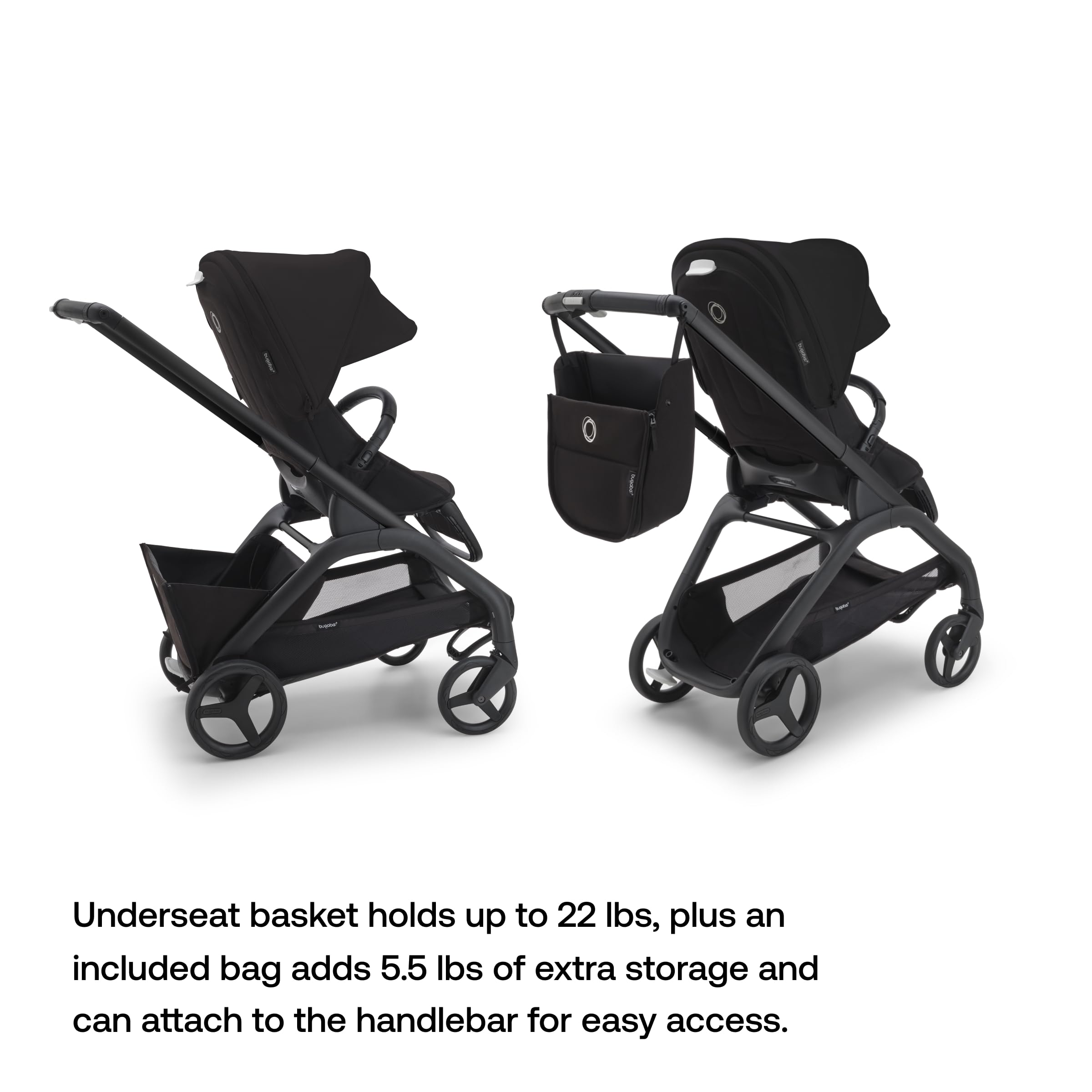 Bugaboo Dragonfly City Stroller - Lightweight Compact Baby Stroller with One Hand Easy Fold in Any Position, Full Suspension, XL Underseat Basket - Midnight Black