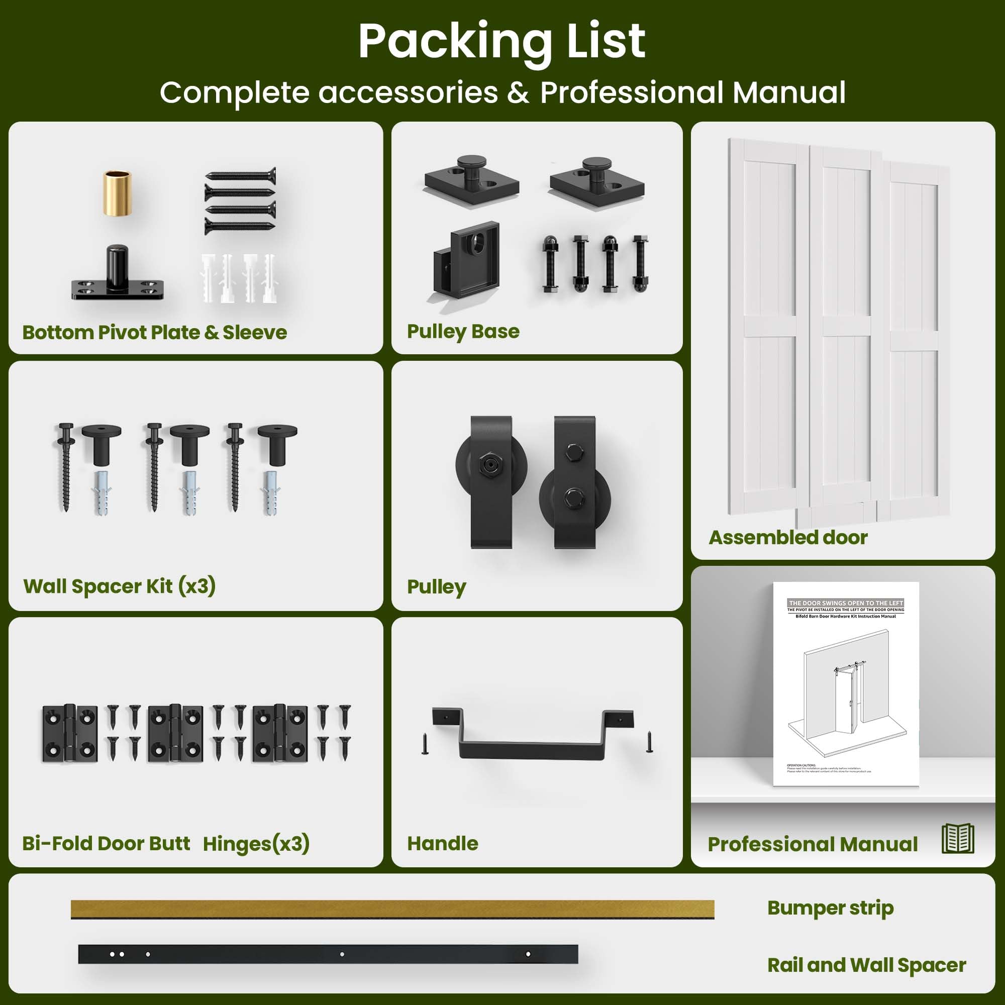 SMARTSTANDARD Bifold Barn Door 48'' x 84'',Bi-Fold Sliding Closet Doors with Hardware Kit Included,56'' Track Kit for 4 Doors,Waterproof & Quiet,Pre-Drilled Holes Easy Assembly,White