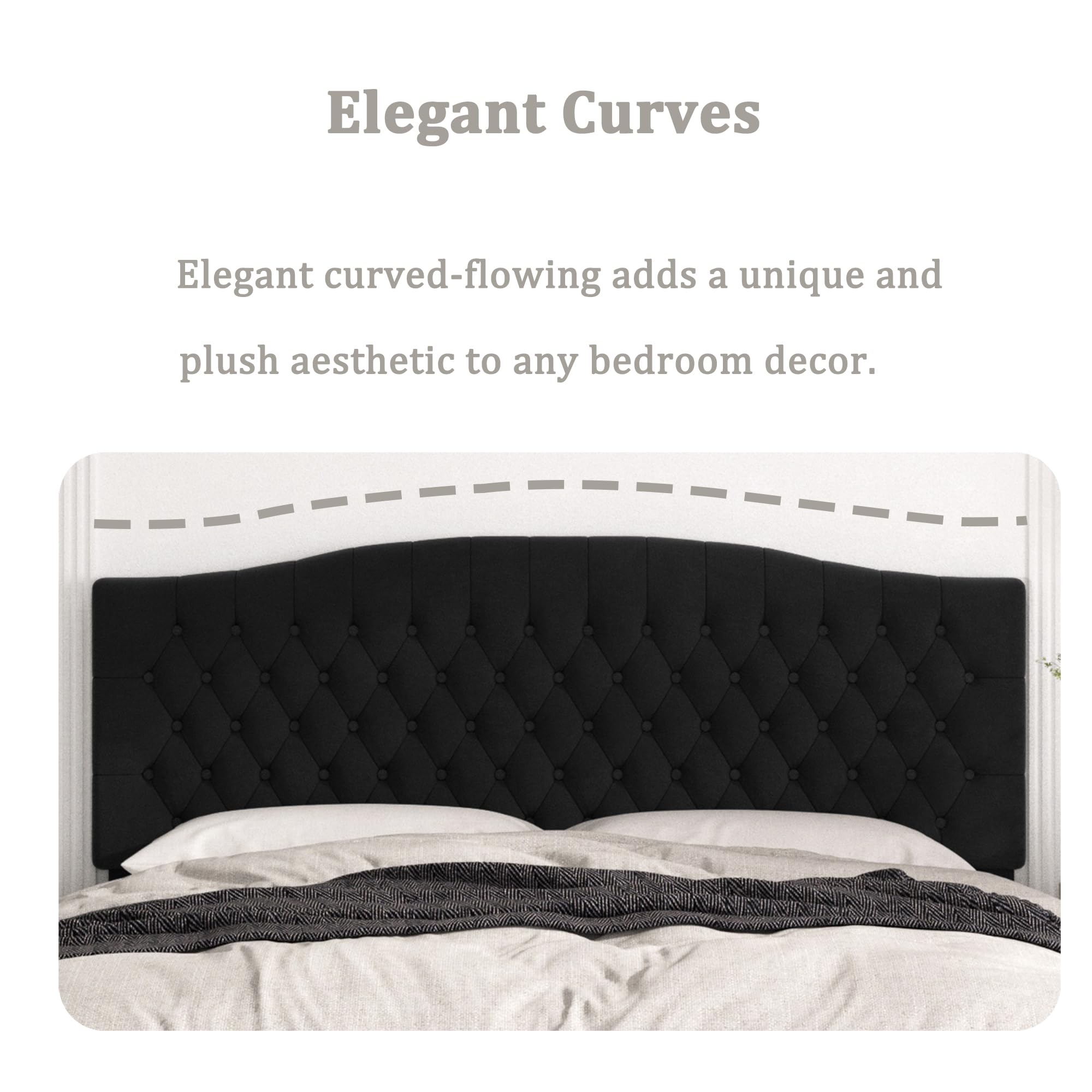 Befurtori King Headboard Only, Upholstered Headboard King for Adjustable Bed Velvet Tufted Wall Mounted Head Board with Solid Wood Legs Head Board, Black