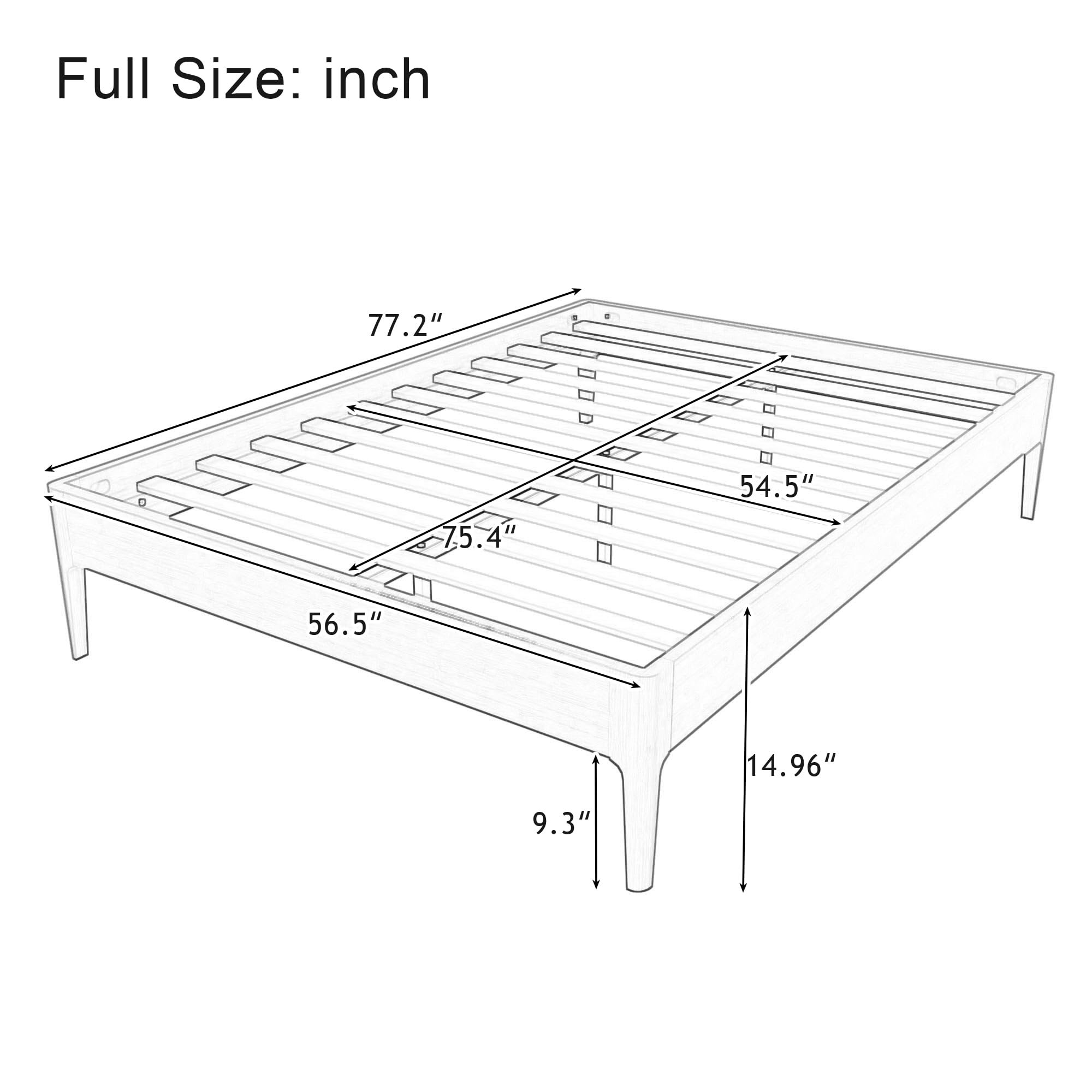 Merax Full Size Solid Dry Bamboo Wood Platform Bed, Mid-Century Minimalist 15" High Bed Frame with Wood Slat Metal Support, No Box Spring Needed, Easy Assembly (No Headboard), Brown