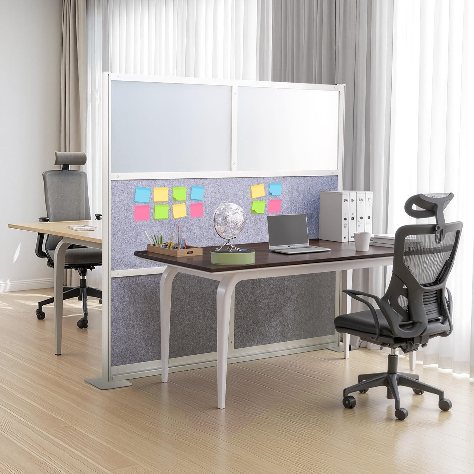 VEVOR Office Divider Privacy Partition, 1-Pack, 70" x 70" Modular Wall Room Divider, PET Workstation Cubicle Partition with Frosted Windows, Freestanding Privacy Panel Wall for Office Library