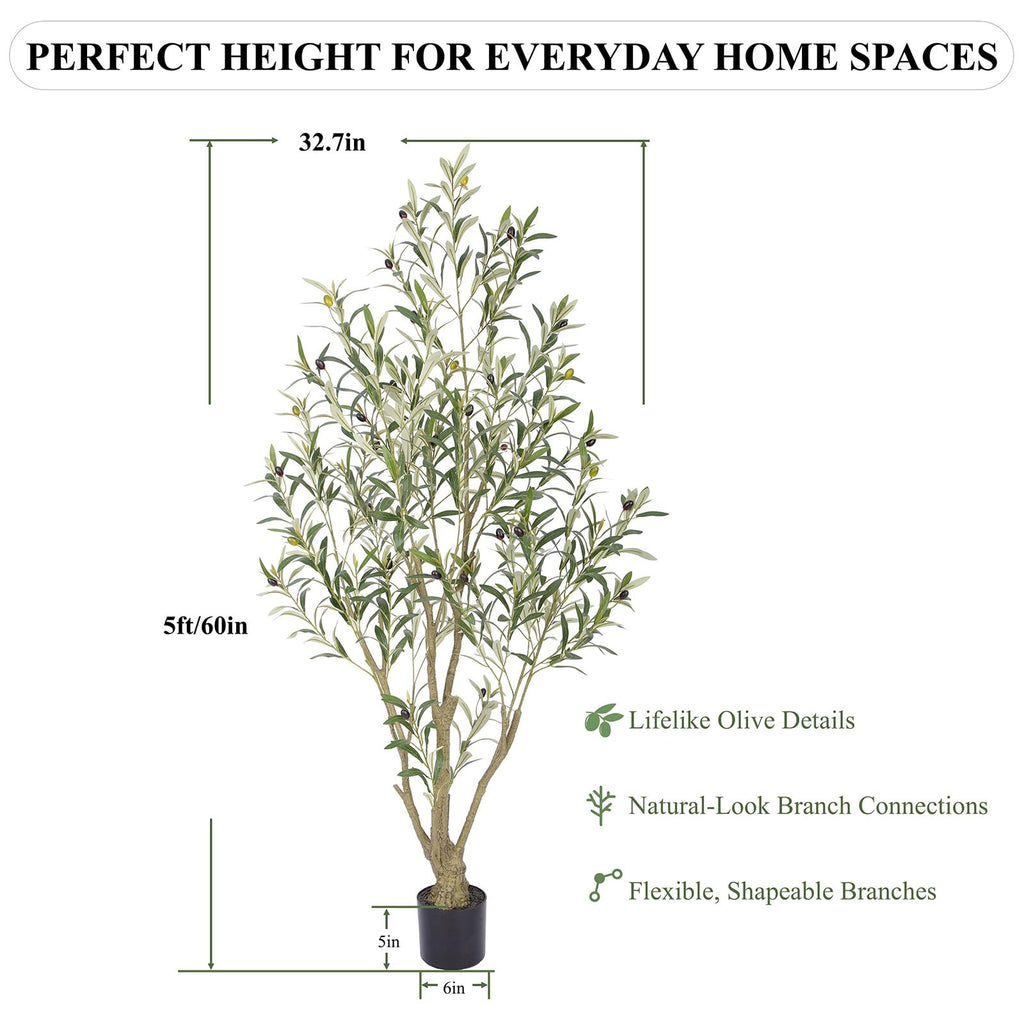 Nafresh 5ft Tall Faux Olive Tree，60in Realistic Potted Silk Artificial Olive Tree for Indoor Outdoor Living Room Bedroom Office Home Decor